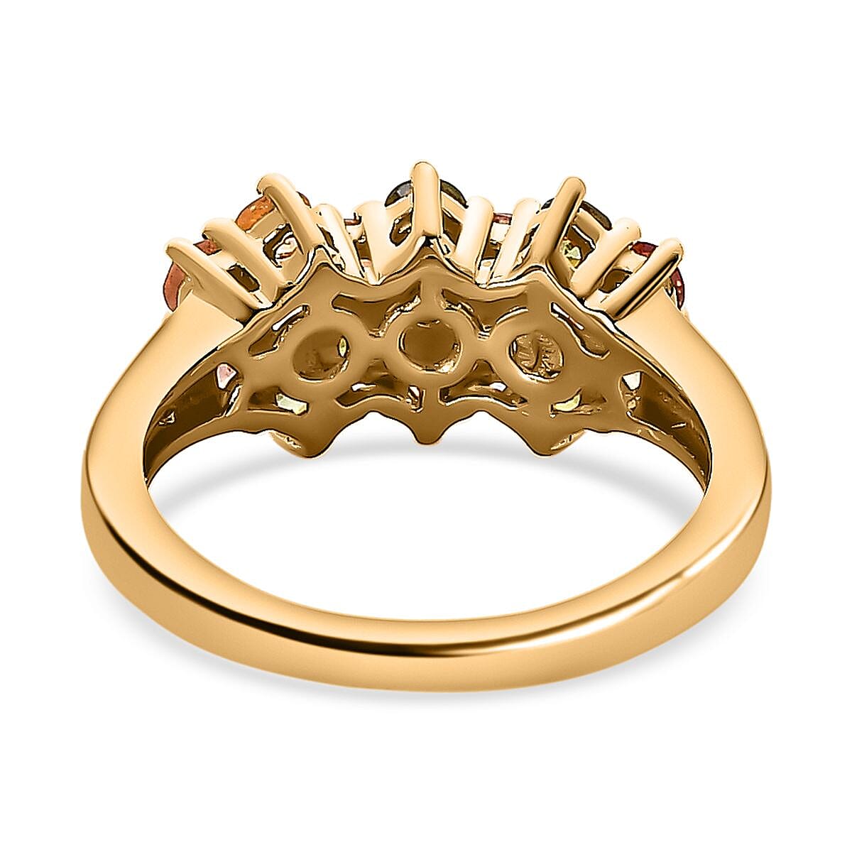 Rainbow Sapphire Cluster Ring in 18K Vermeil Yellow Gold Plated Sterling Silver 1.51 Ct Rainbow Sapphire Cluster Ring in 18K Vermeil Yellow Gold Plated Sterling Silver 1.51 Ct