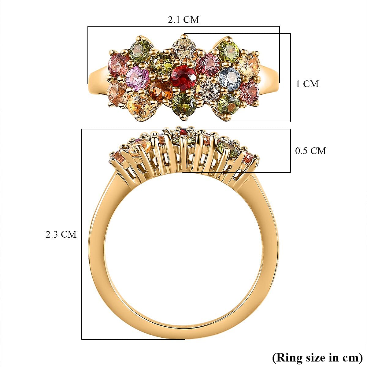 Rainbow Sapphire Cluster Ring in 18K Vermeil Yellow Gold Plated Sterling Silver 1.51 Ct Rainbow Sapphire Cluster Ring in 18K Vermeil Yellow Gold Plated Sterling Silver 1.51 Ct