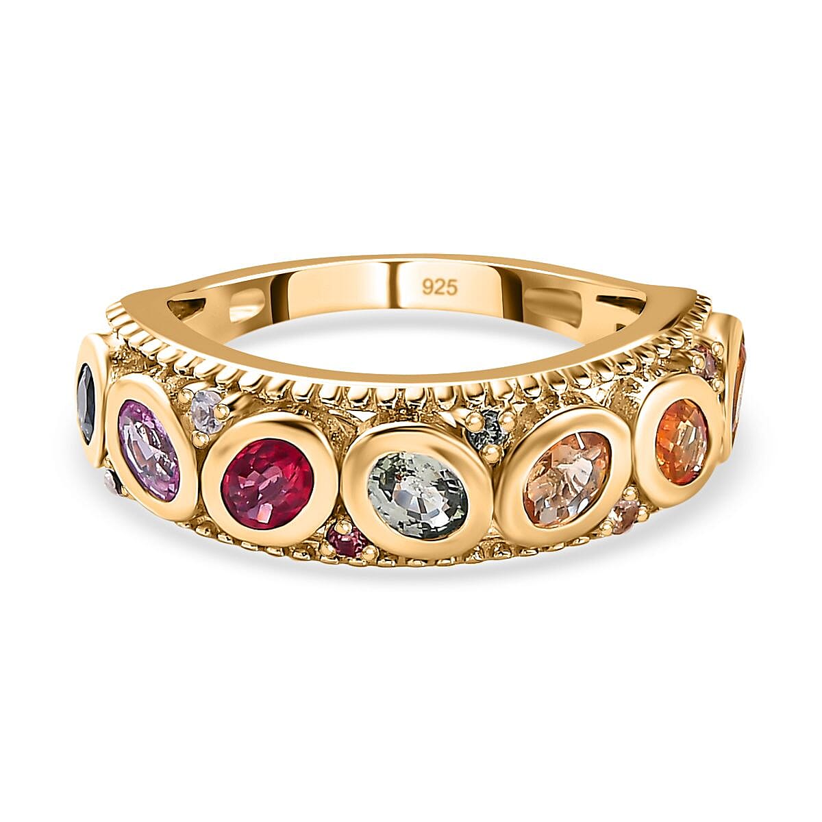 Rainbow Sapphire Half-Eternity Ring in 18K Vermeil Yellow Gold Plated Sterling Silver 1.67 Ct