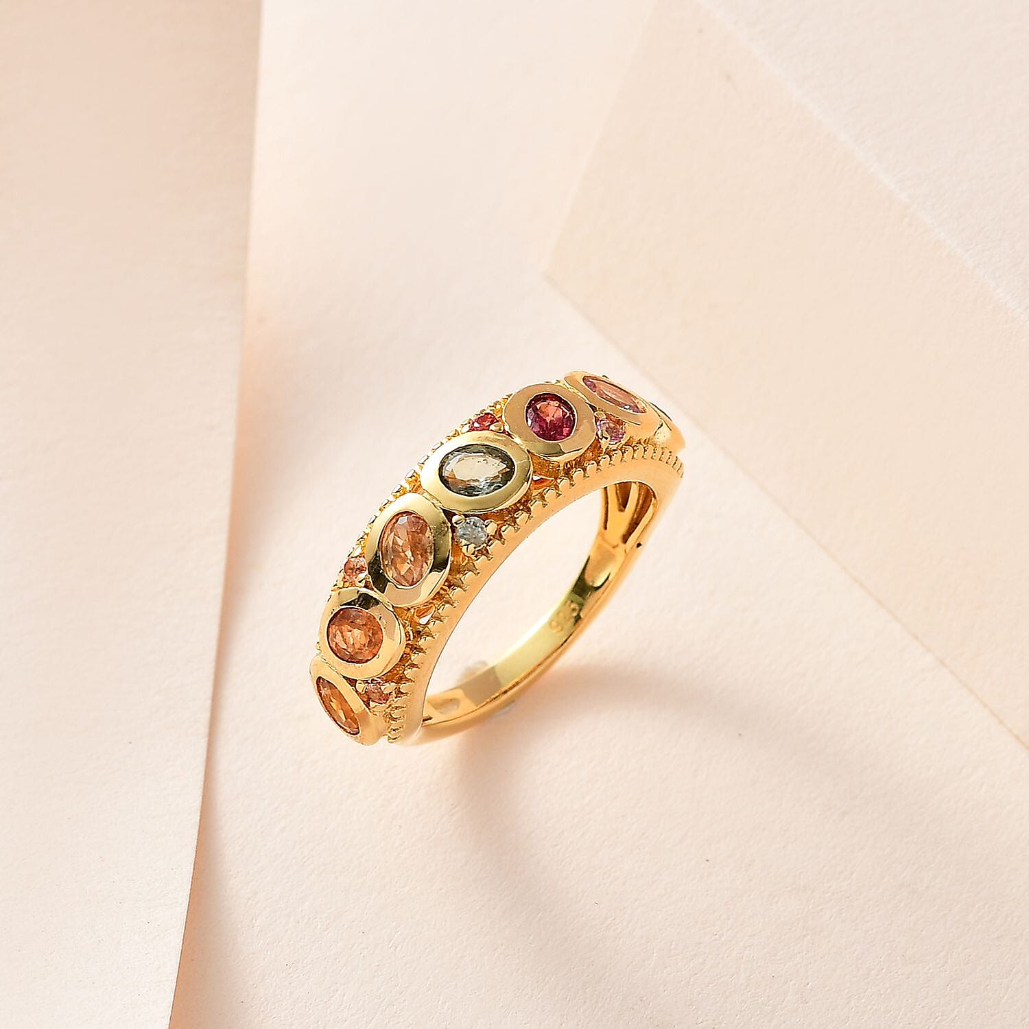 Rainbow Sapphire Half-Eternity Ring in 18K Vermeil Yellow Gold Plated Sterling Silver 1.67 Ct