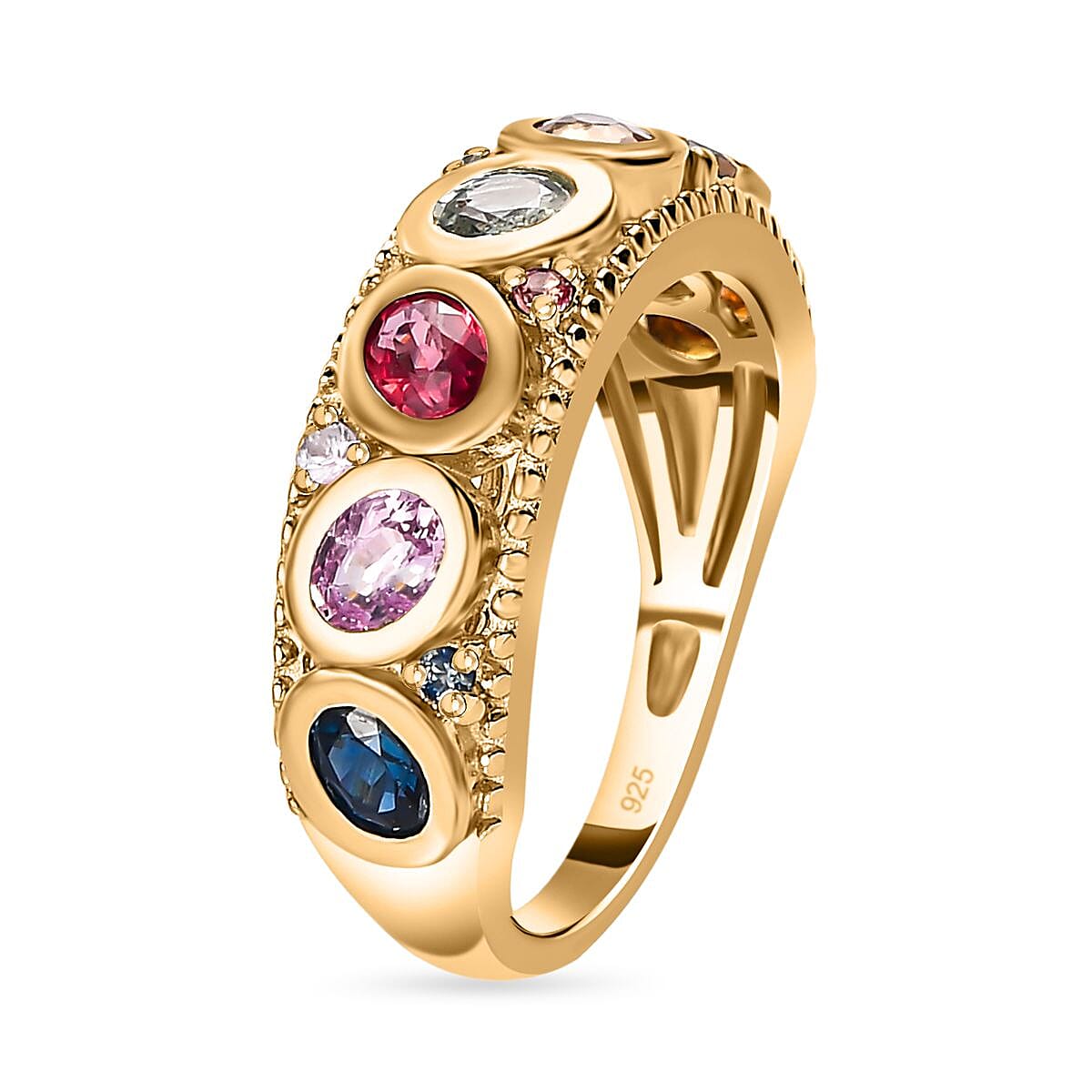 Rainbow Sapphire Half-Eternity Ring in 18K Vermeil Yellow Gold Plated Sterling Silver 1.67 Ct