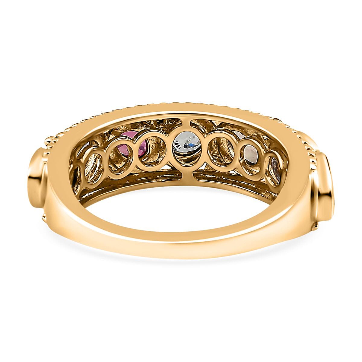 Rainbow Sapphire Half-Eternity Ring in 18K Vermeil Yellow Gold Plated Sterling Silver 1.67 Ct