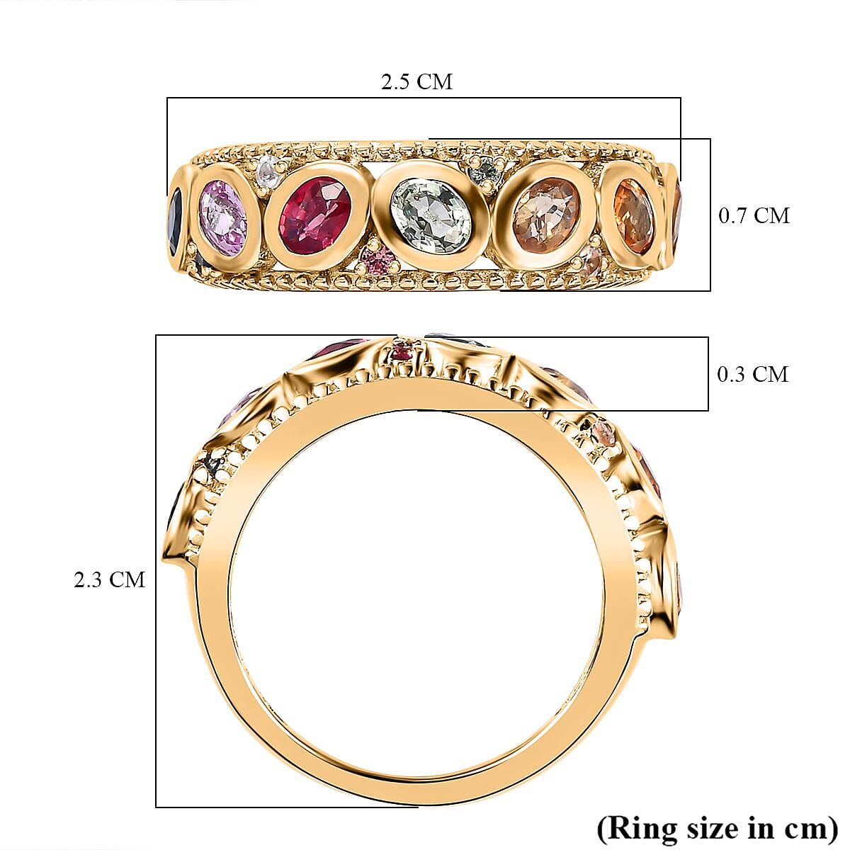 Rainbow Sapphire Half-Eternity Ring in 18K Vermeil Yellow Gold Plated Sterling Silver 1.67 Ct