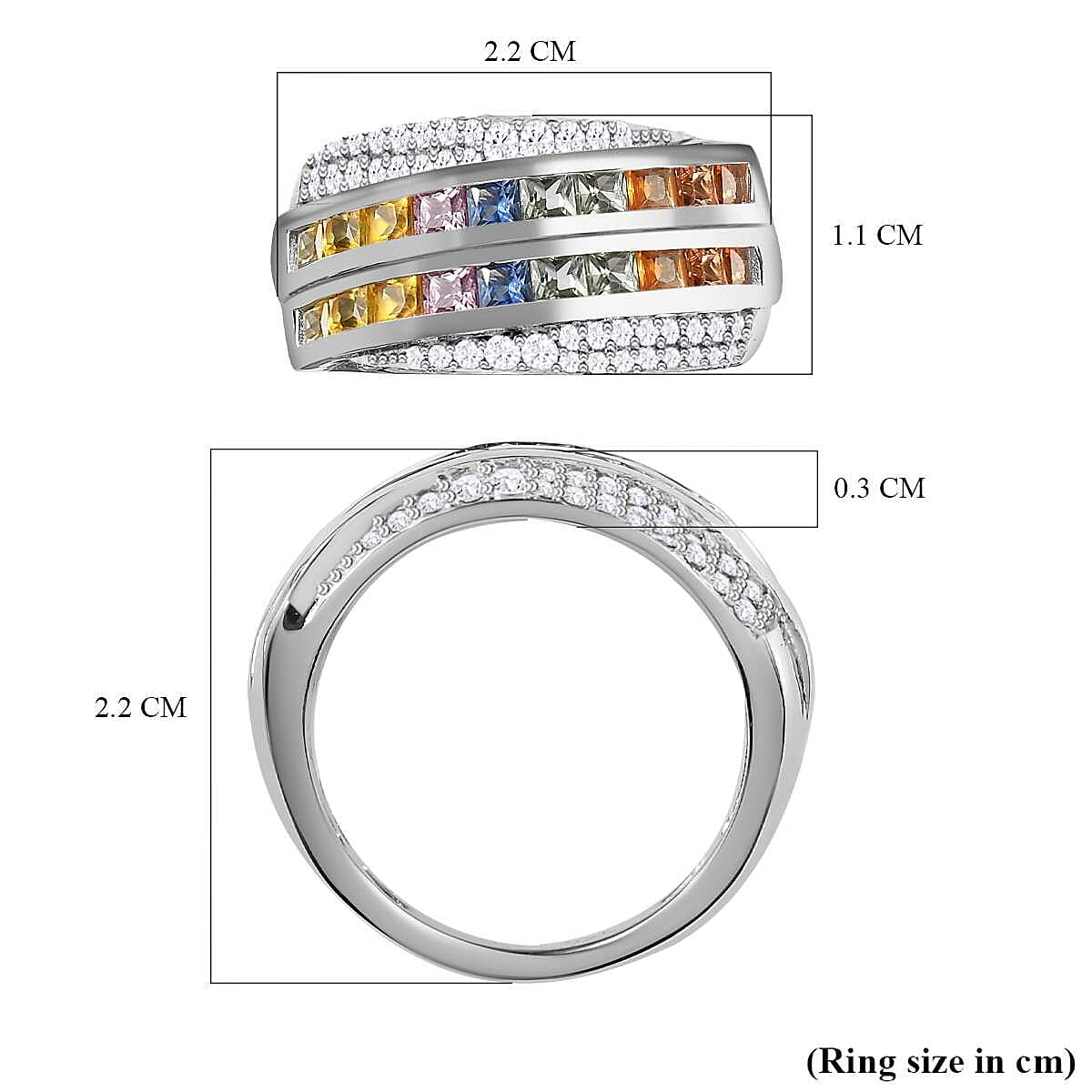 Rainbow Sapphire & Natural Zircon Cluster Multi Row Ring in Platinum Overlay Sterling Silver 1.98 Ct