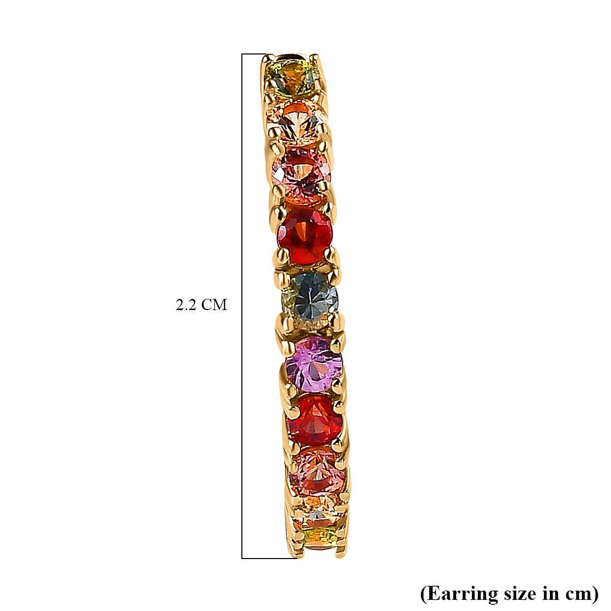 Multi Sapphire Half Hoop Earrings in 18K Vermeil Yellow Gold Plated Sterling Silver 1.52 Ct