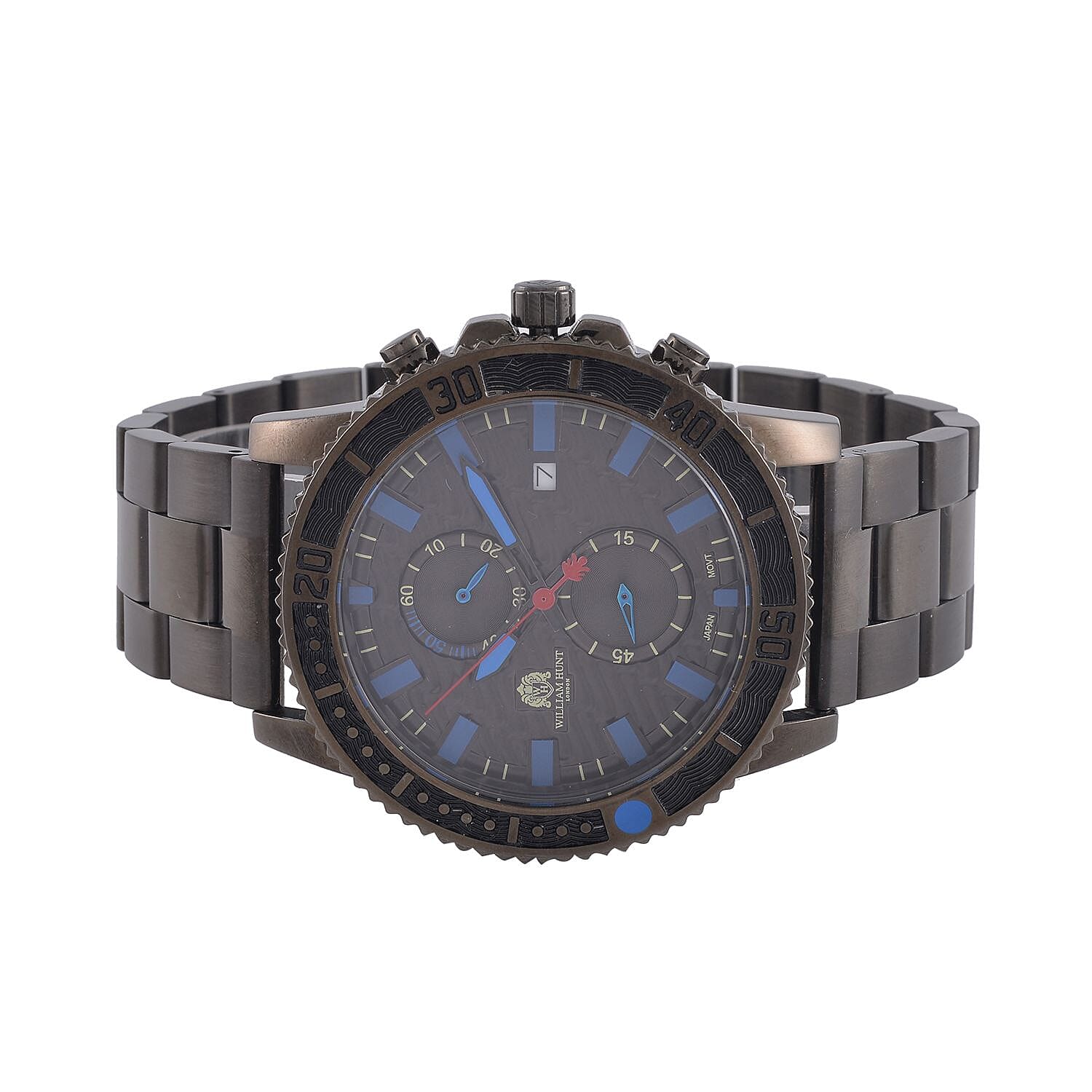 WILLIAM HUNT Designer Multifunction Chronograph Movt. rotating Bezel 45 mm Dial Water resistant stainless steel Watch in Black