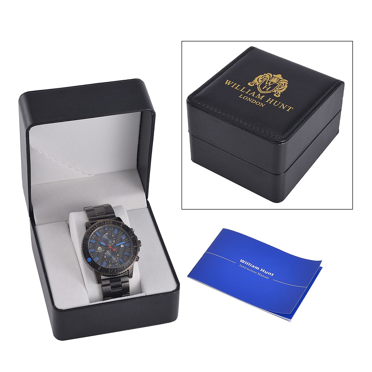 WILLIAM HUNT Designer Multifunction Chronograph Movt. rotating Bezel 45 mm Dial Water resistant stainless steel Watch in Black