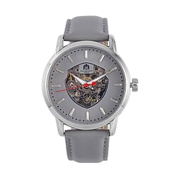 WILLIAM HUNT Automatic Movt. 5 ATM Water Resistant Watch With Skeleton Display - Black Leather Strap
