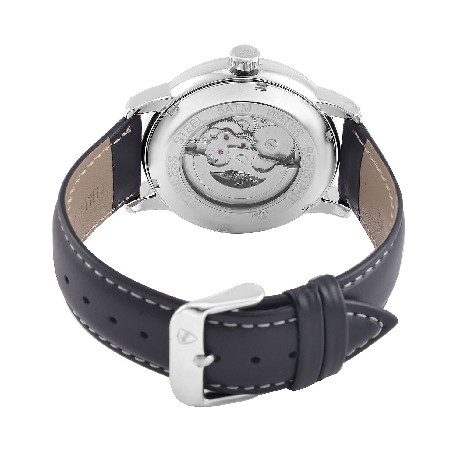 WILLIAM HUNT Automatic Movt. 5 ATM Water Resistant Watch With Skeleton Display - Black Leather Strap