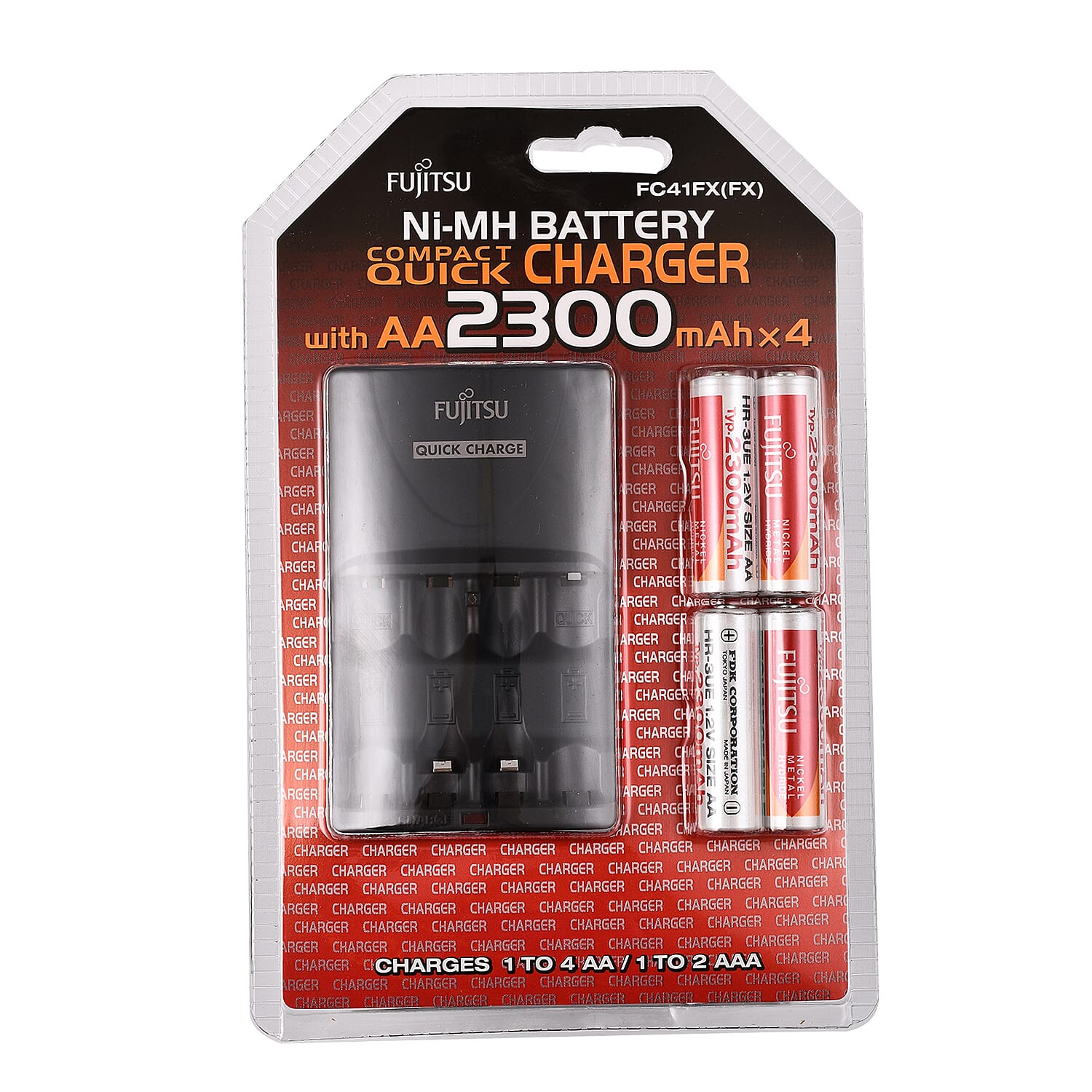 FUJITSU Battery Charger with 4 AA Rechargable Batteries (Can Also Recharge AAA Batteries)