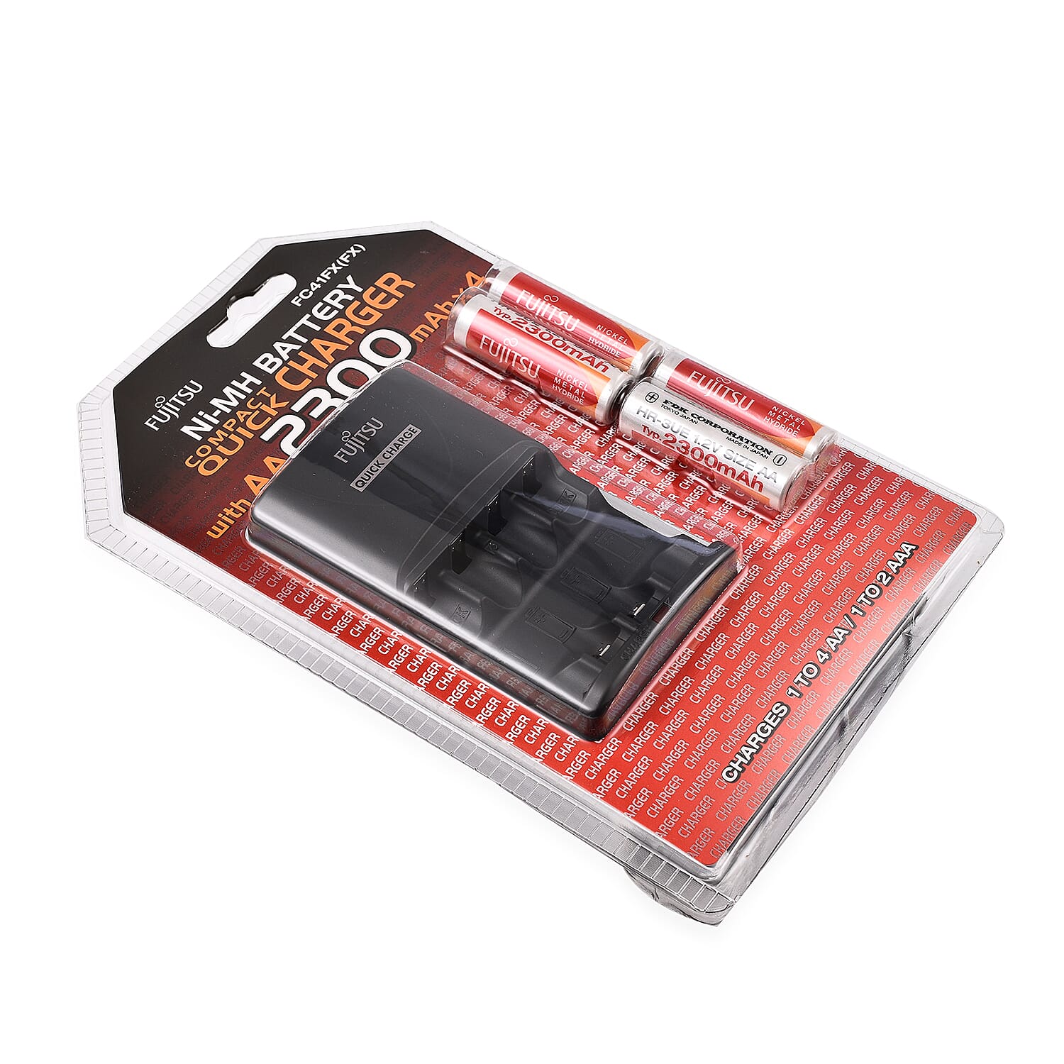 FUJITSU Battery Charger with 4 AA Rechargable Batteries (Can Also Recharge AAA Batteries)