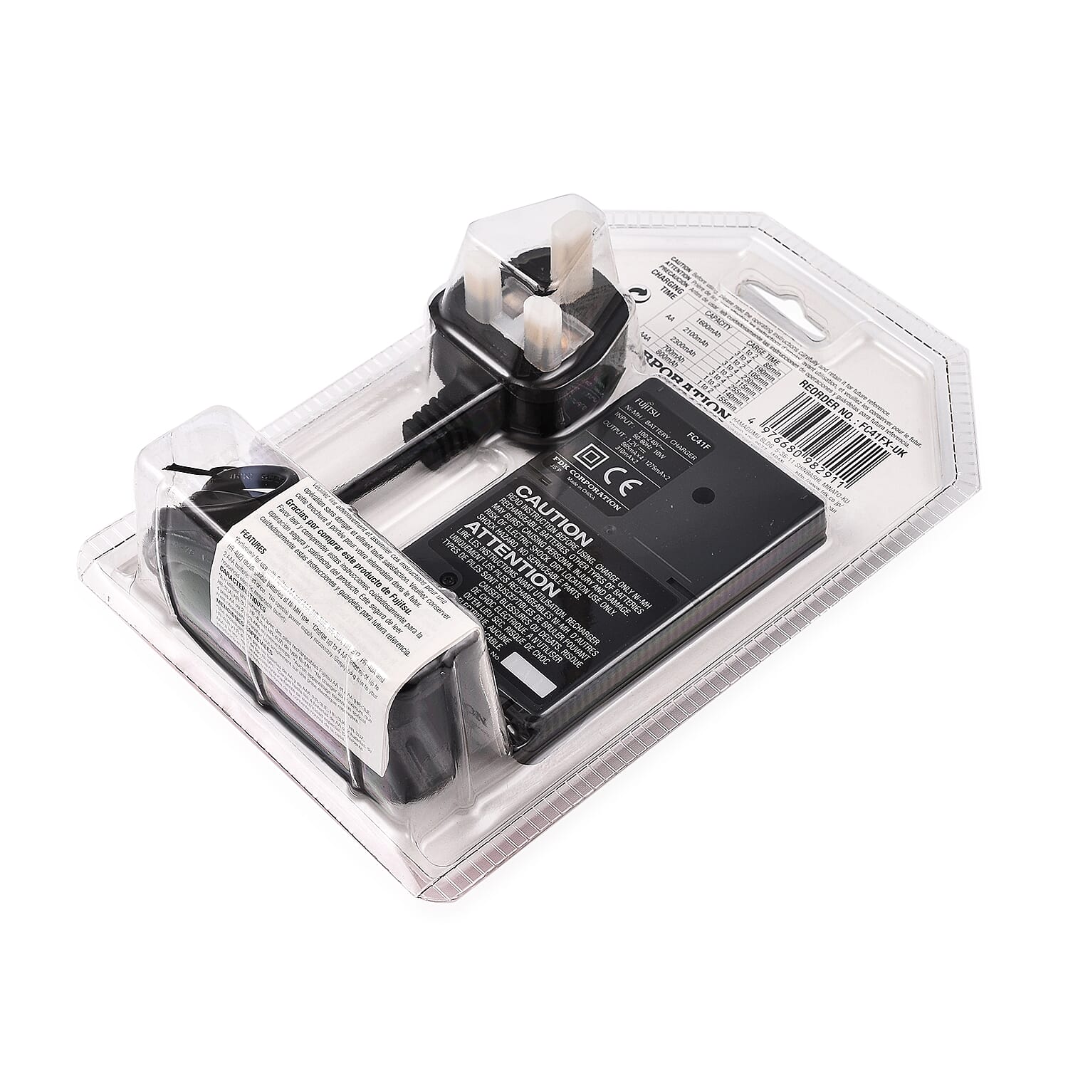 FUJITSU Battery Charger with 4 AA Rechargable Batteries (Can Also Recharge AAA Batteries)