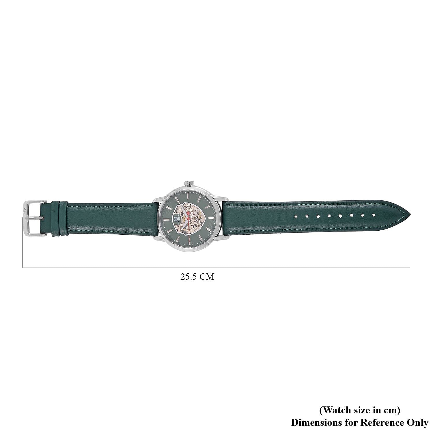 WILLIAM HUNT Automatic Movement 5 ATM Water Resistant Watch With Skeleton Display - Green Leather Strap