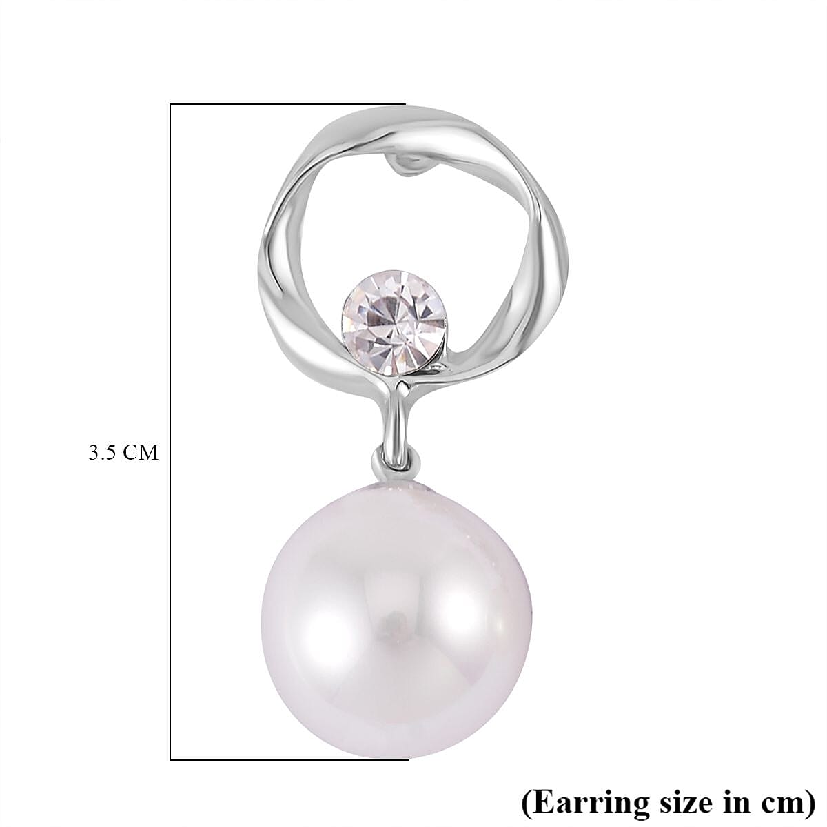 White Shell Pearl & White Austrian Crystal Dangle Earrings with Push Back