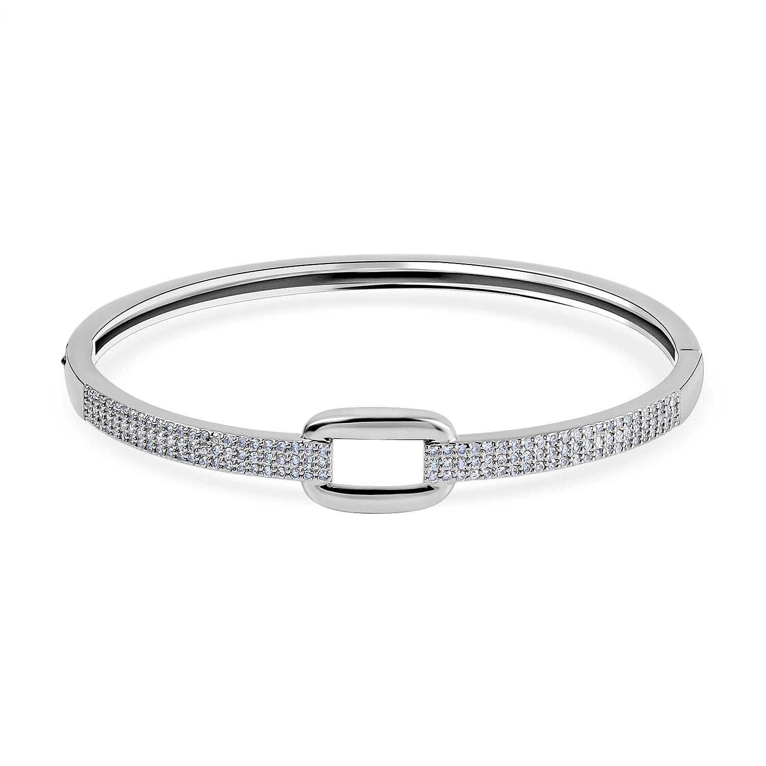 Desiner Inspired- Cubic Zirconia Bangle (Size - 7. 5) in Silver Tone
