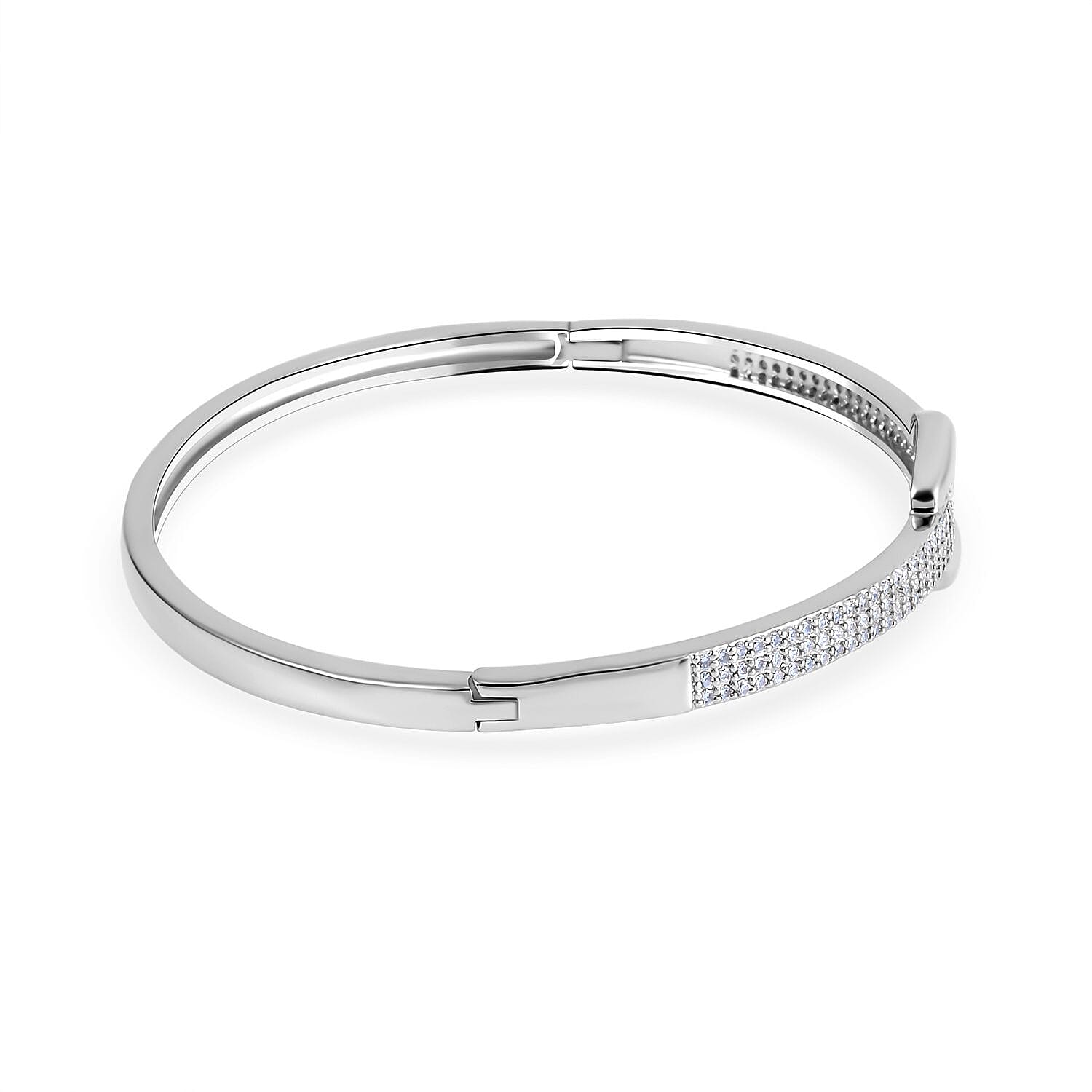 Desiner Inspired- Cubic Zirconia Bangle (Size - 7. 5) in Silver Tone