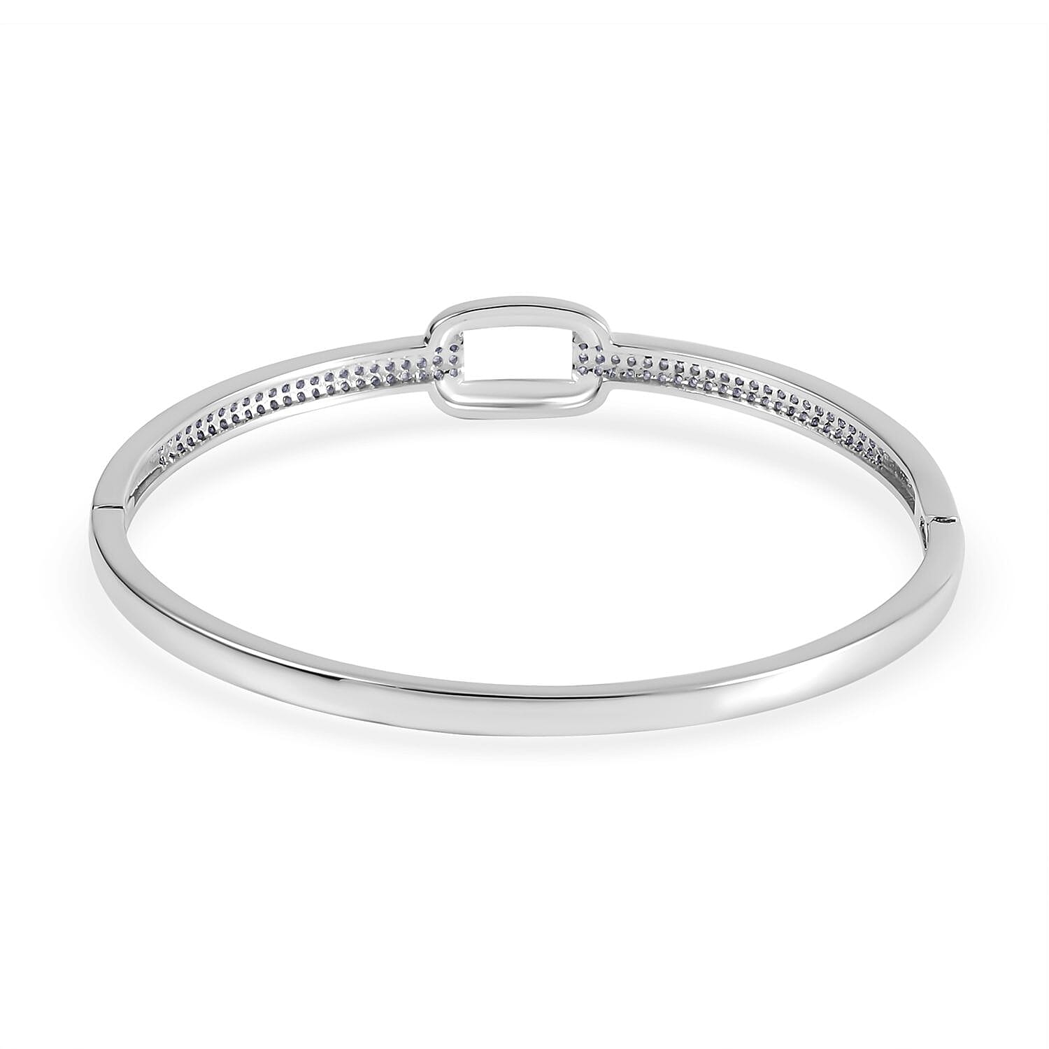 Desiner Inspired- Cubic Zirconia Bangle (Size - 7. 5) in Silver Tone
