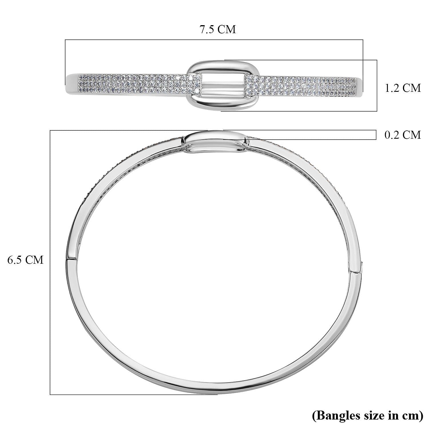 Desiner Inspired- Cubic Zirconia Bangle (Size - 7. 5) in Silver Tone