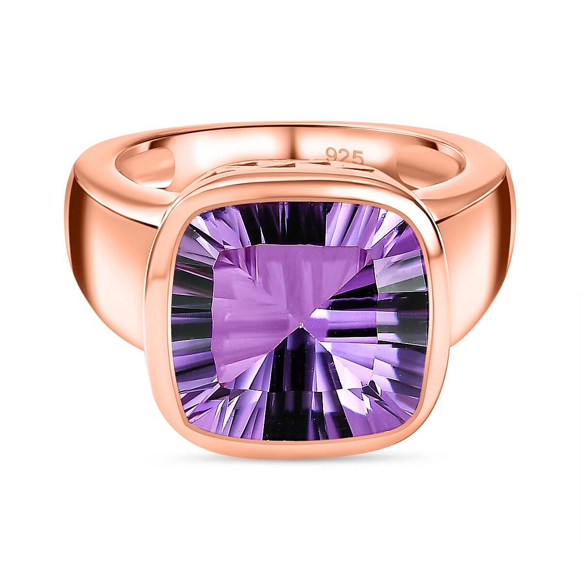 Ultimate Concave Rose De France Amethyst Solitaire Ring in Rose Gold Vermeil Plated Sterling Silver 7.17 Ct, Silver Wt 6.58 GM