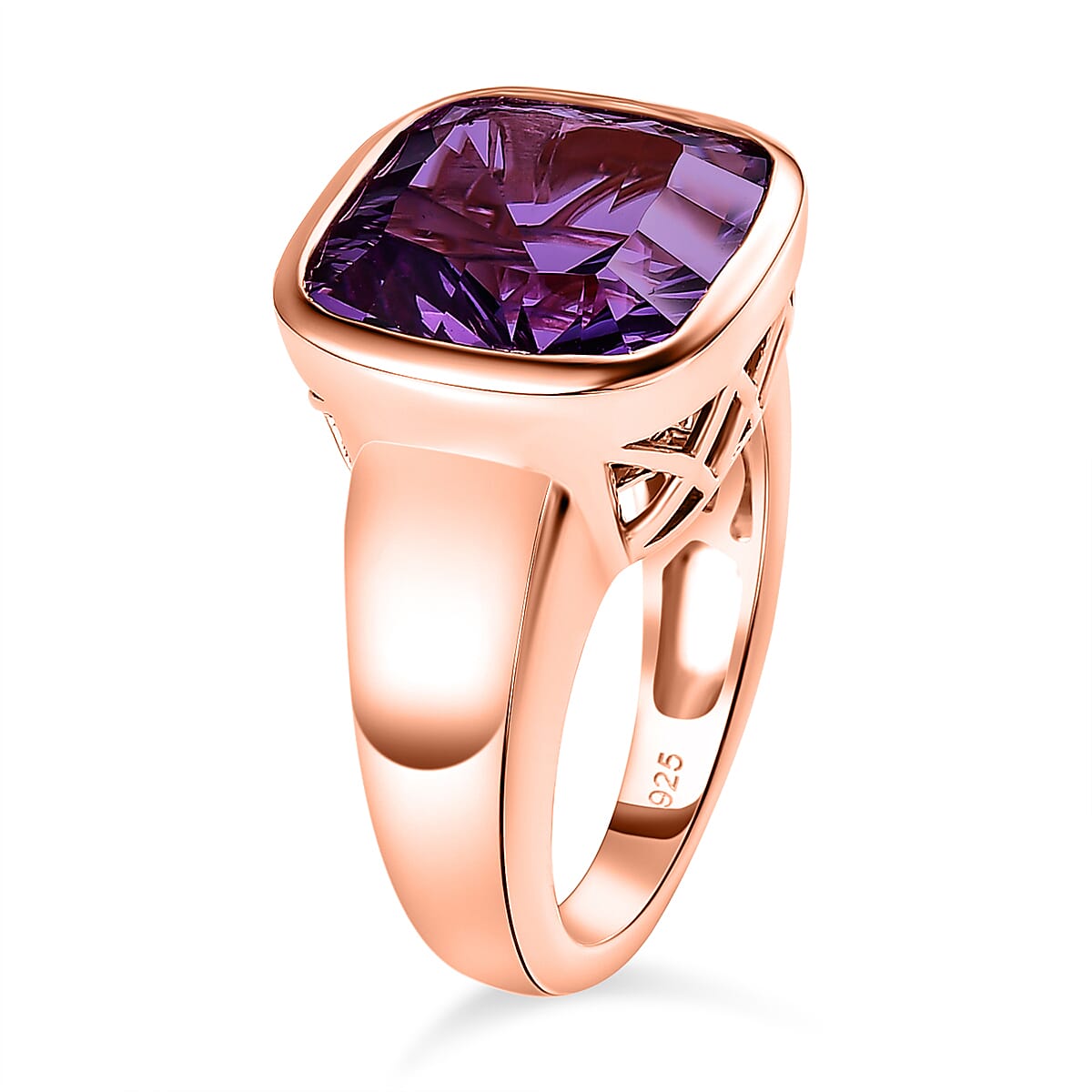 Ultimate Concave Rose De France Amethyst Solitaire Ring in Rose Gold Vermeil Plated Sterling Silver 7.17 Ct, Silver Wt 6.58 GM