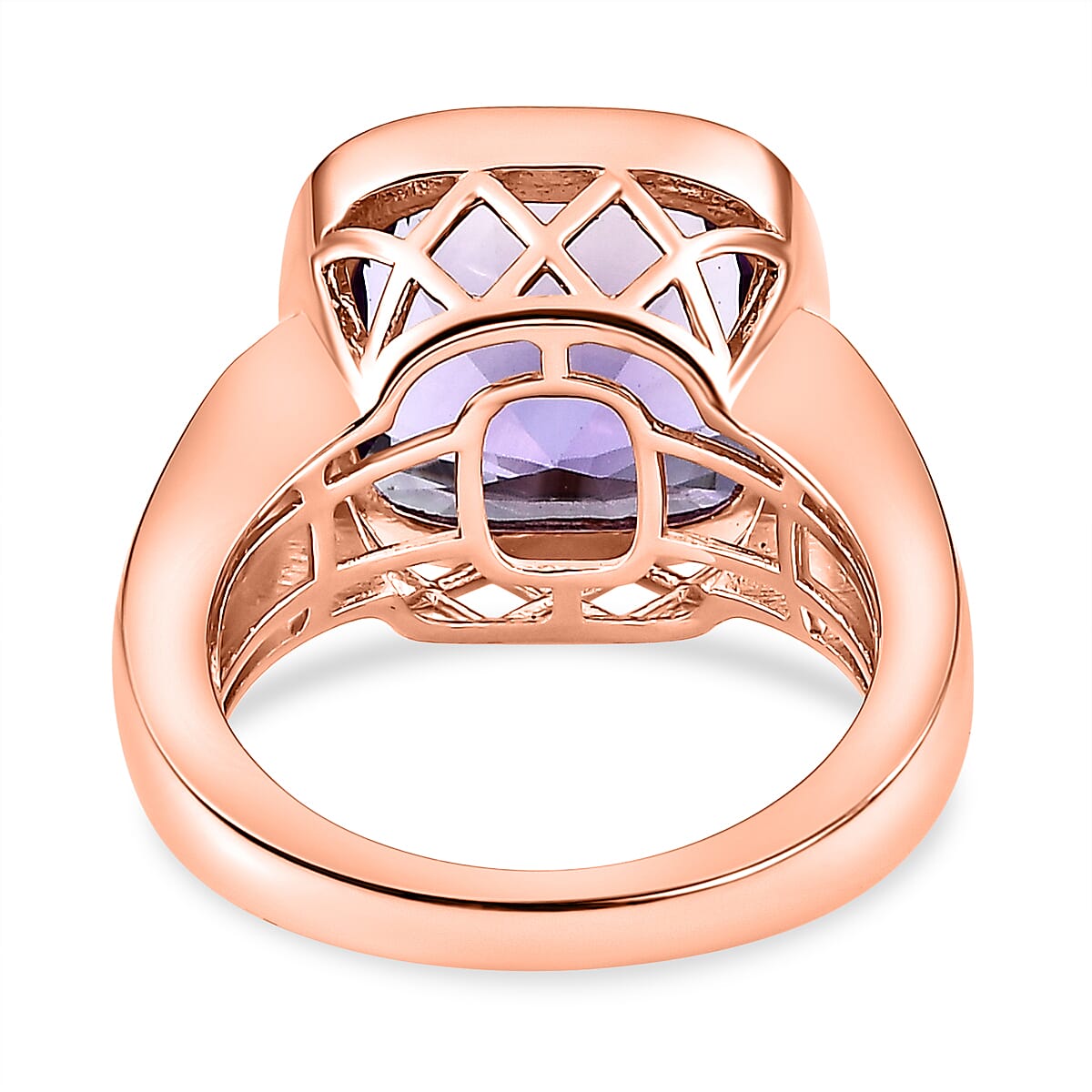 Ultimate Concave Rose De France Amethyst Solitaire Ring in Rose Gold Vermeil Plated Sterling Silver 7.17 Ct, Silver Wt 6.58 GM