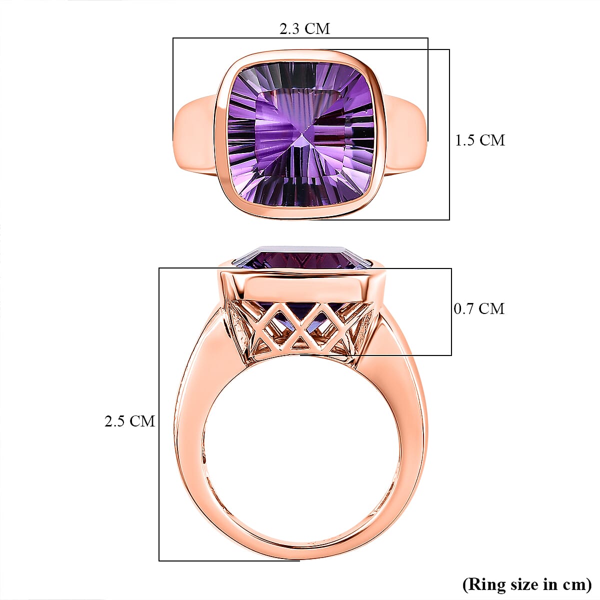 Ultimate Concave Rose De France Amethyst Solitaire Ring in Rose Gold Vermeil Plated Sterling Silver 7.17 Ct, Silver Wt 6.58 GM