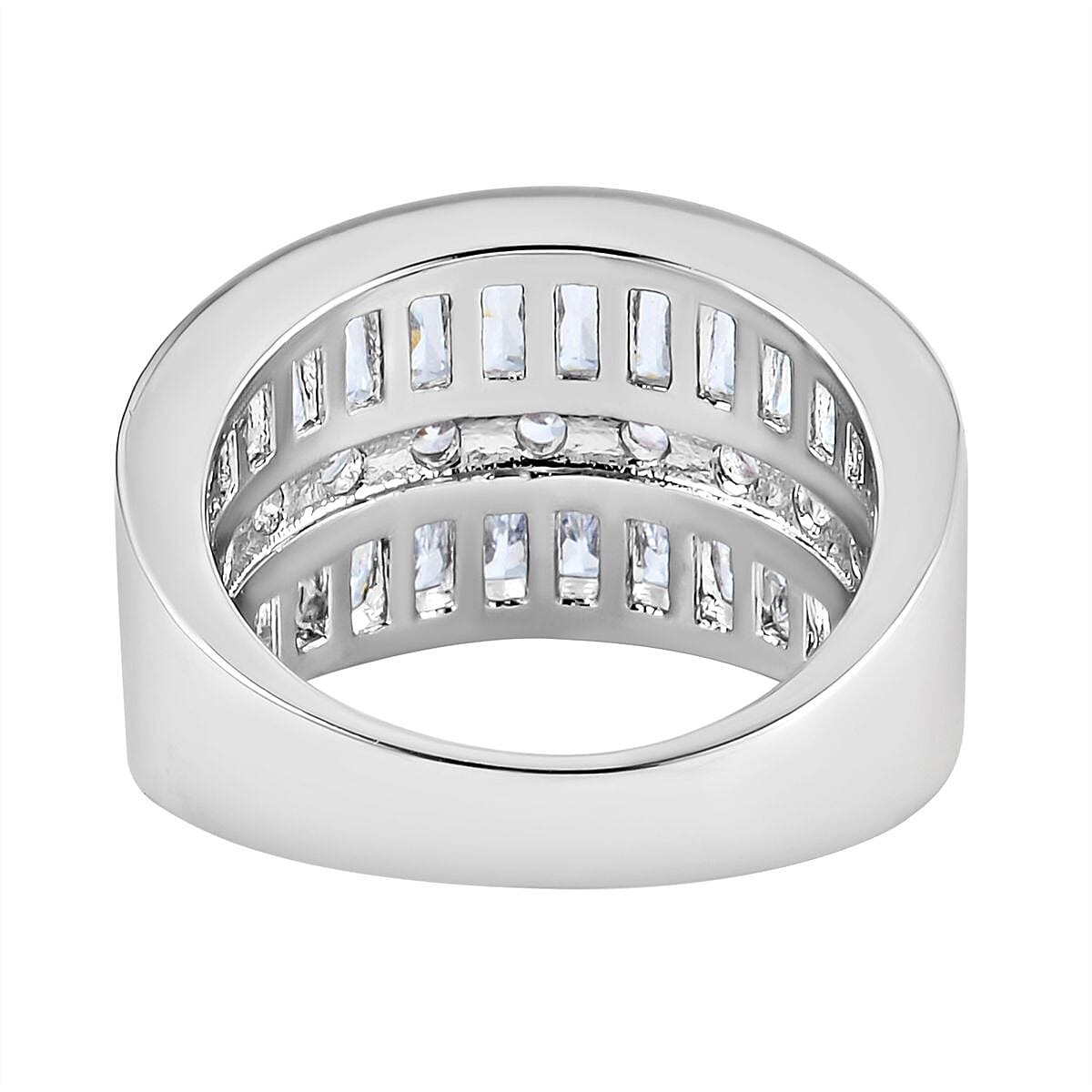 Cubic Zirconia 3 Row Half Eternity Ring in Silver Tone