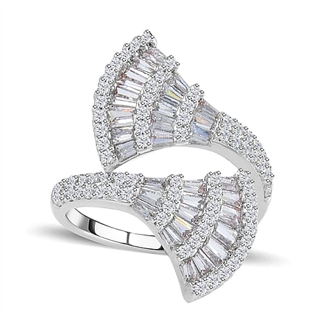 One Time Close Out Deal- Cubic Zirconia Adjustable Bypass Ring in Silver Tone