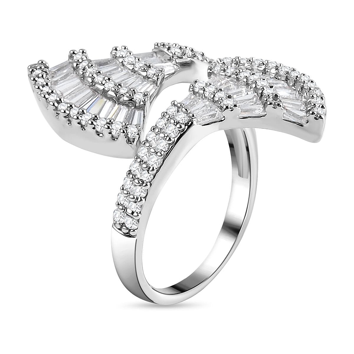 One Time Close Out Deal- Cubic Zirconia Adjustable Bypass Ring in Silver Tone
