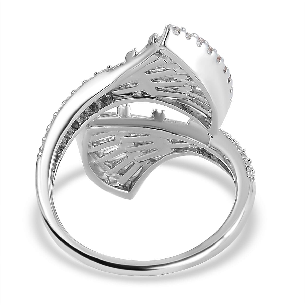 One Time Close Out Deal- Cubic Zirconia Adjustable Bypass Ring in Silver Tone