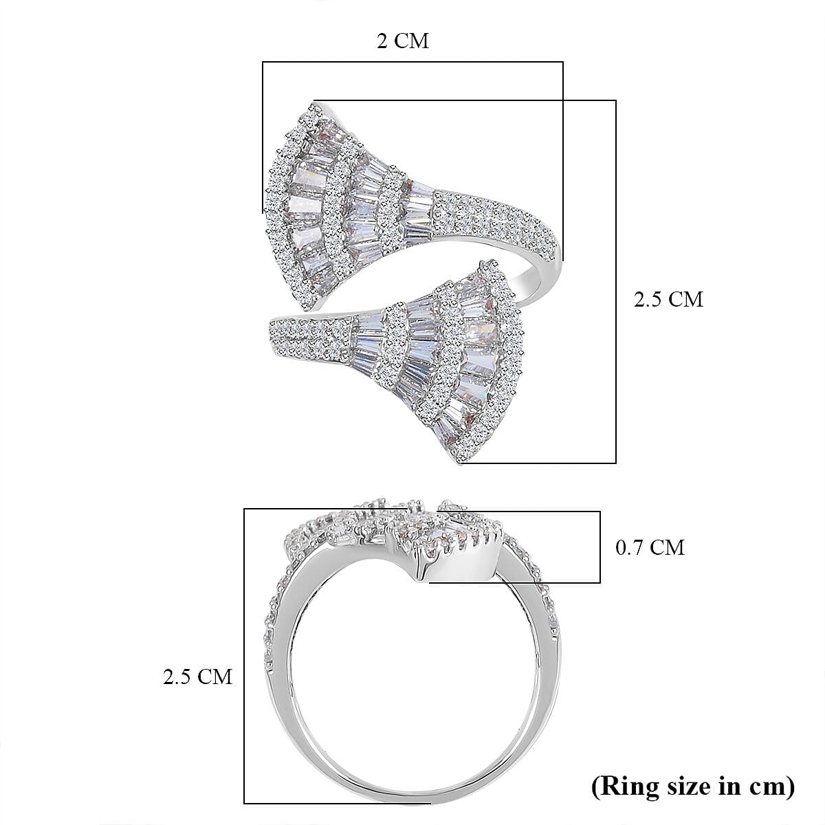 One Time Close Out Deal- Cubic Zirconia Adjustable Bypass Ring in Silver Tone