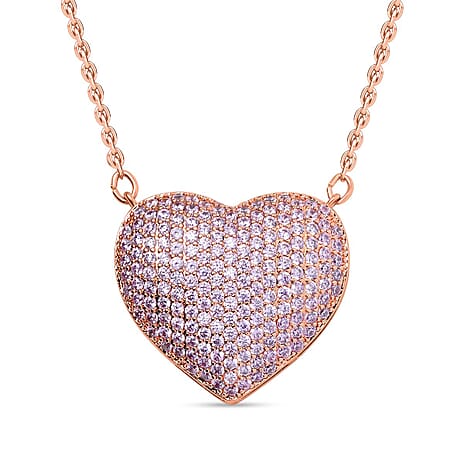 Cubic Zirconia Heart Necklace (Size - 20-2 Ext) in Rose