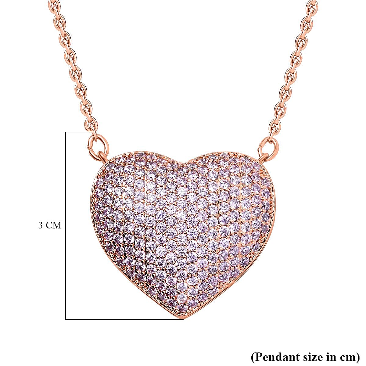 Cubic Zirconia Heart Necklace (Size - 20-2 Ext) in Rose Cubic Zirconia Heart Necklace (Size - 20-2 Ext) in Rose