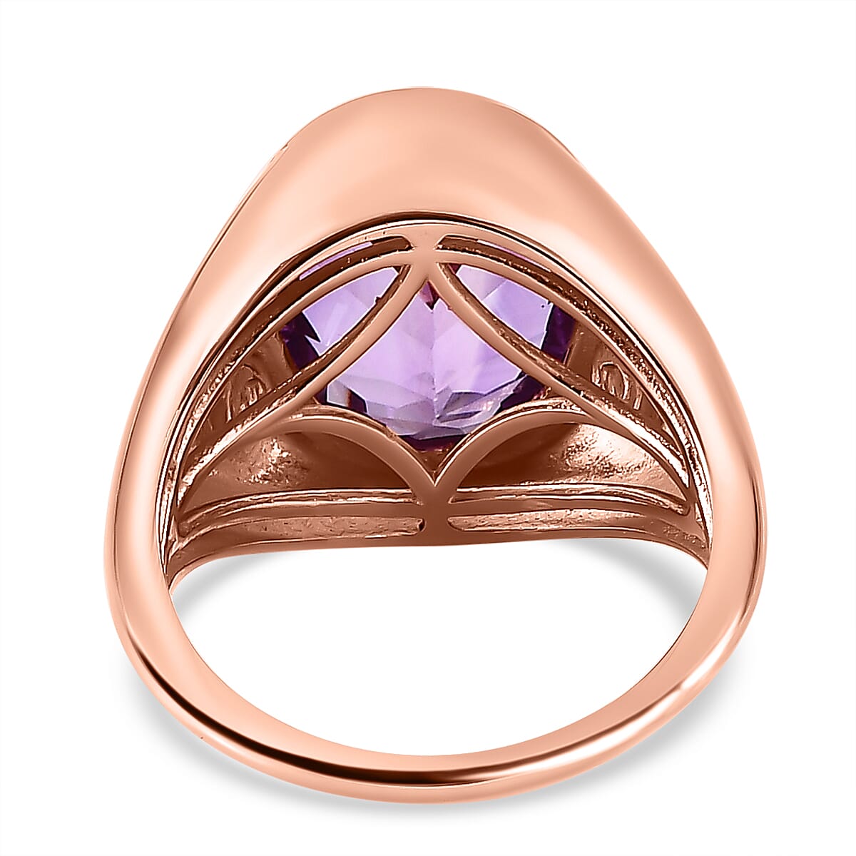 Concave Ultimate Rose De France Amethyst and Natural Zircon Solitaire Ring in 18K Rose Gold Vermeil Plated Sterling Silver 5.47 Ct, Silver Wt 5.43 GM Concave Ultimate Rose De France Amethyst and Natural Zircon Solitaire Ring in 18K Rose Gold Vermeil Plated Sterling Silver 5.47 Ct, Silver Wt 5.43 GM