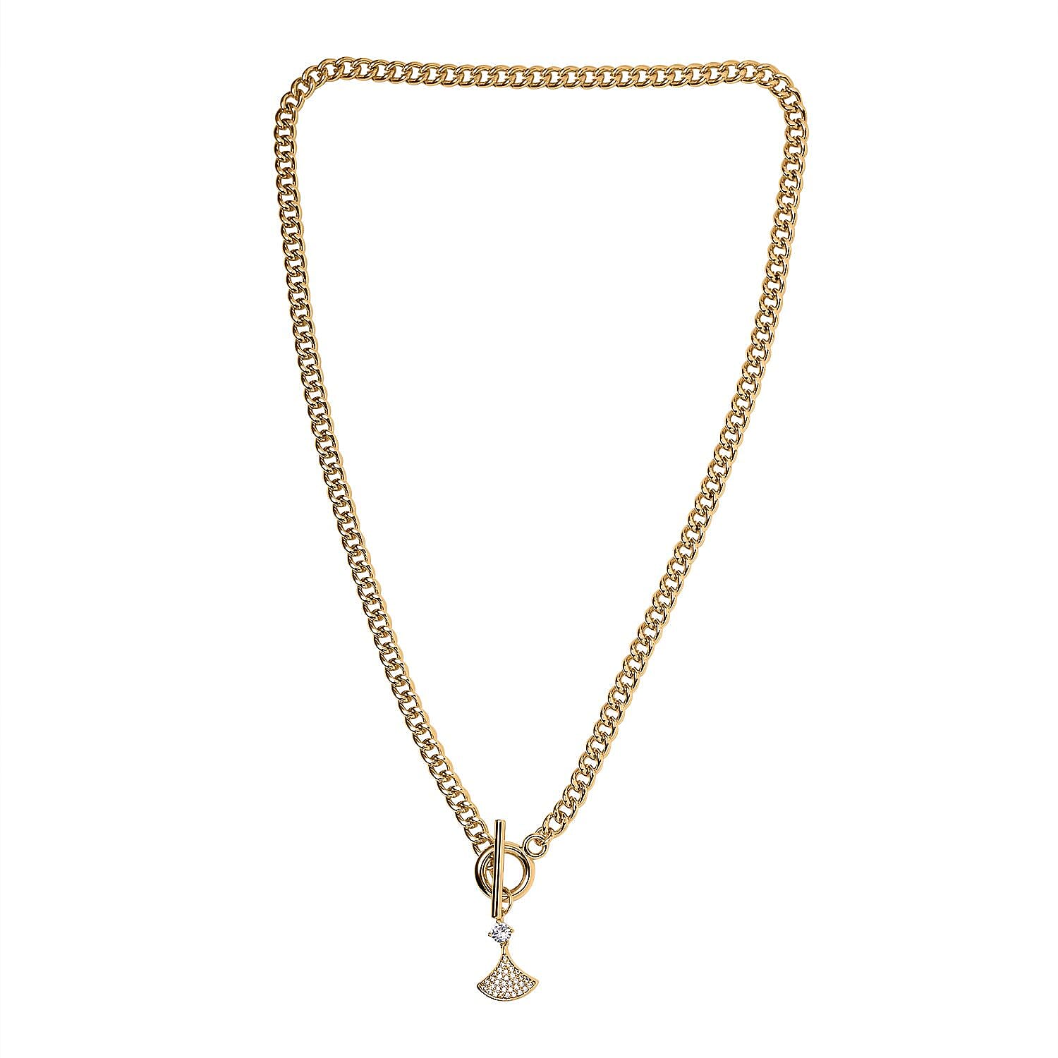 Cubic Zirconia Triangle Necklace (Size - 20) with T-Bar Clasp in Yellow Gold Tone