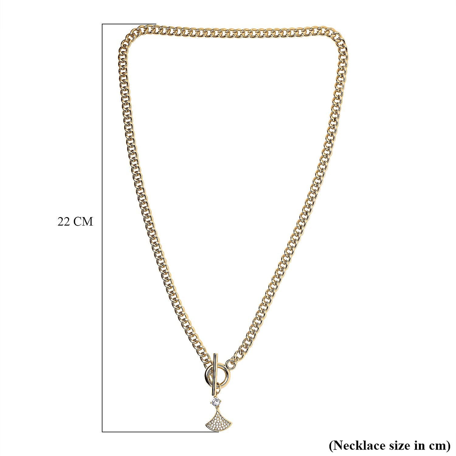 Cubic Zirconia Triangle Necklace (Size - 20) with T-Bar Clasp in Yellow Gold Tone
