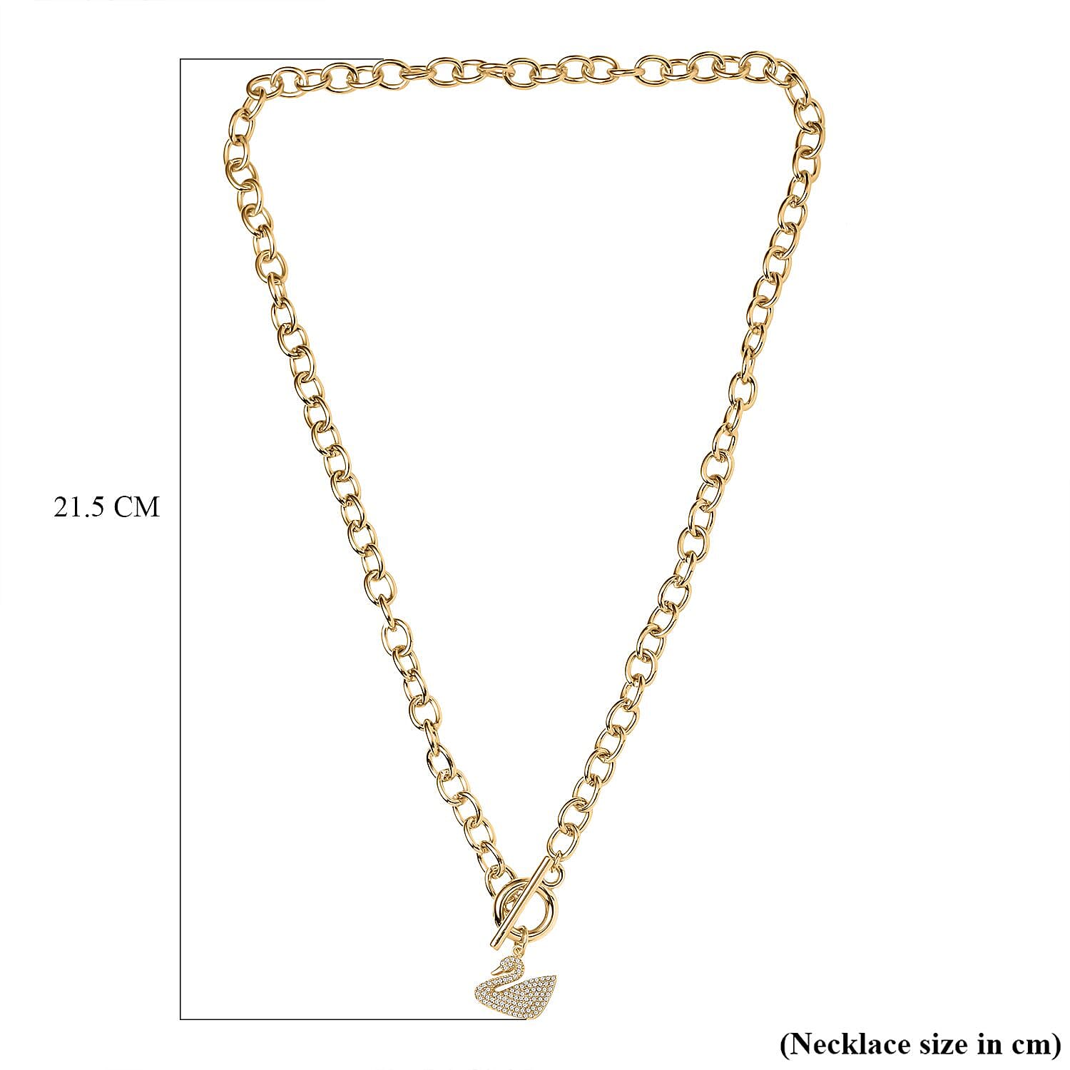 White Cubic Zirconia Cable Chain Duck Necklace (Size - 20) with T-Bar Clasp in Yellow Gold Tone