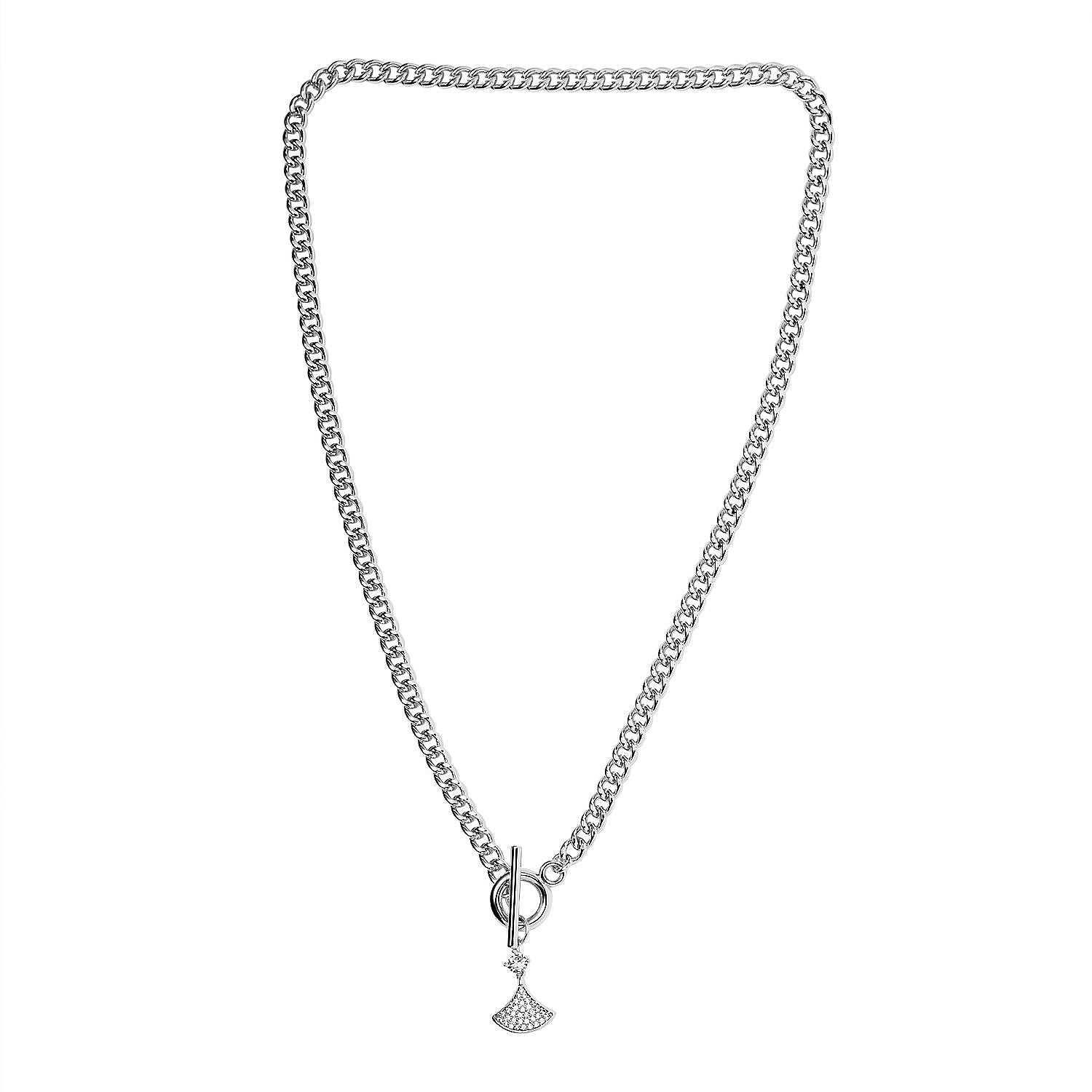 Cubic Zirconia Triangle Necklace (Size - 20) with T-Bar Clasp in Silver Tone