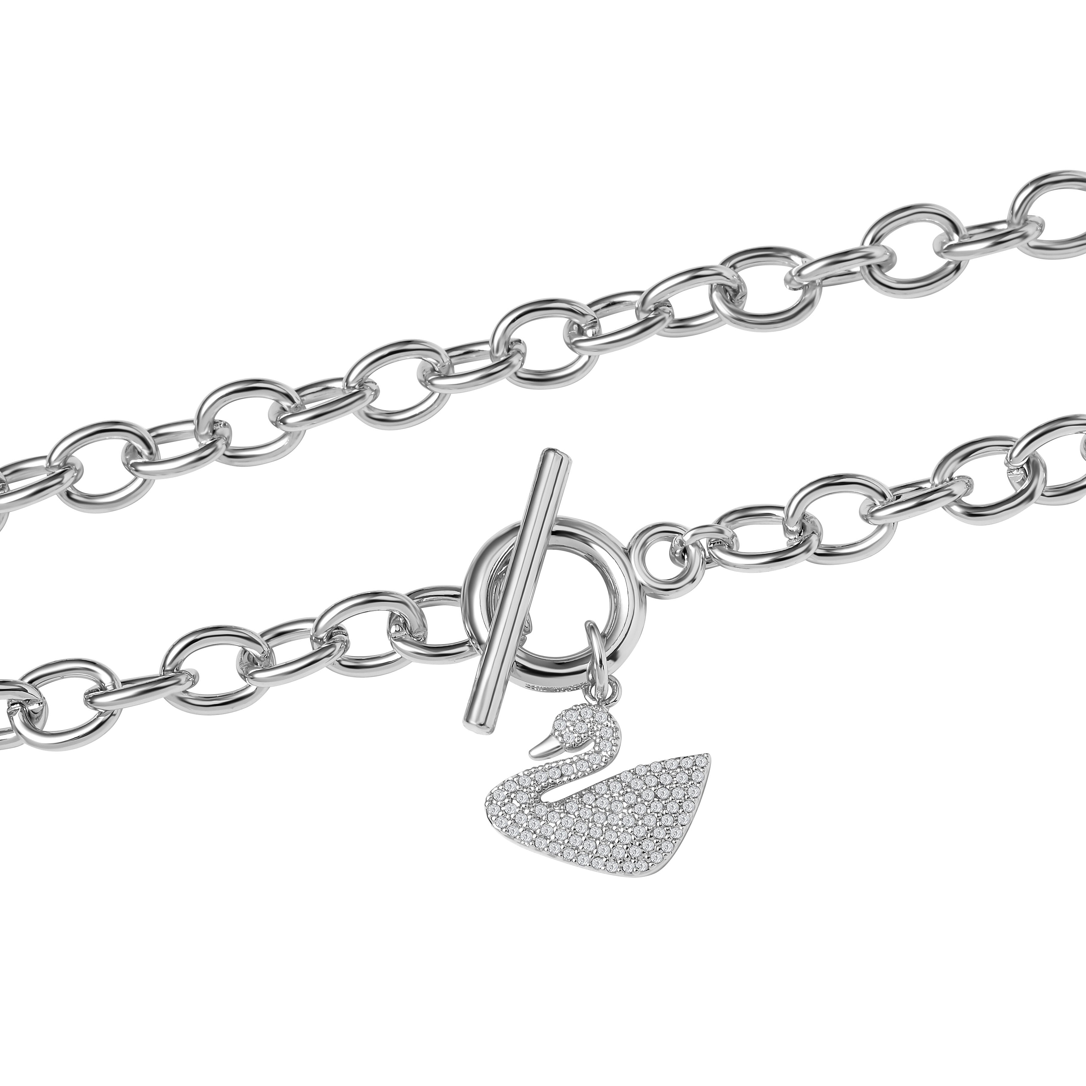 Cubic Zirconia Cable Chain Duck Necklace (Size - 20) with T-Bar Clasp in Silver Tone