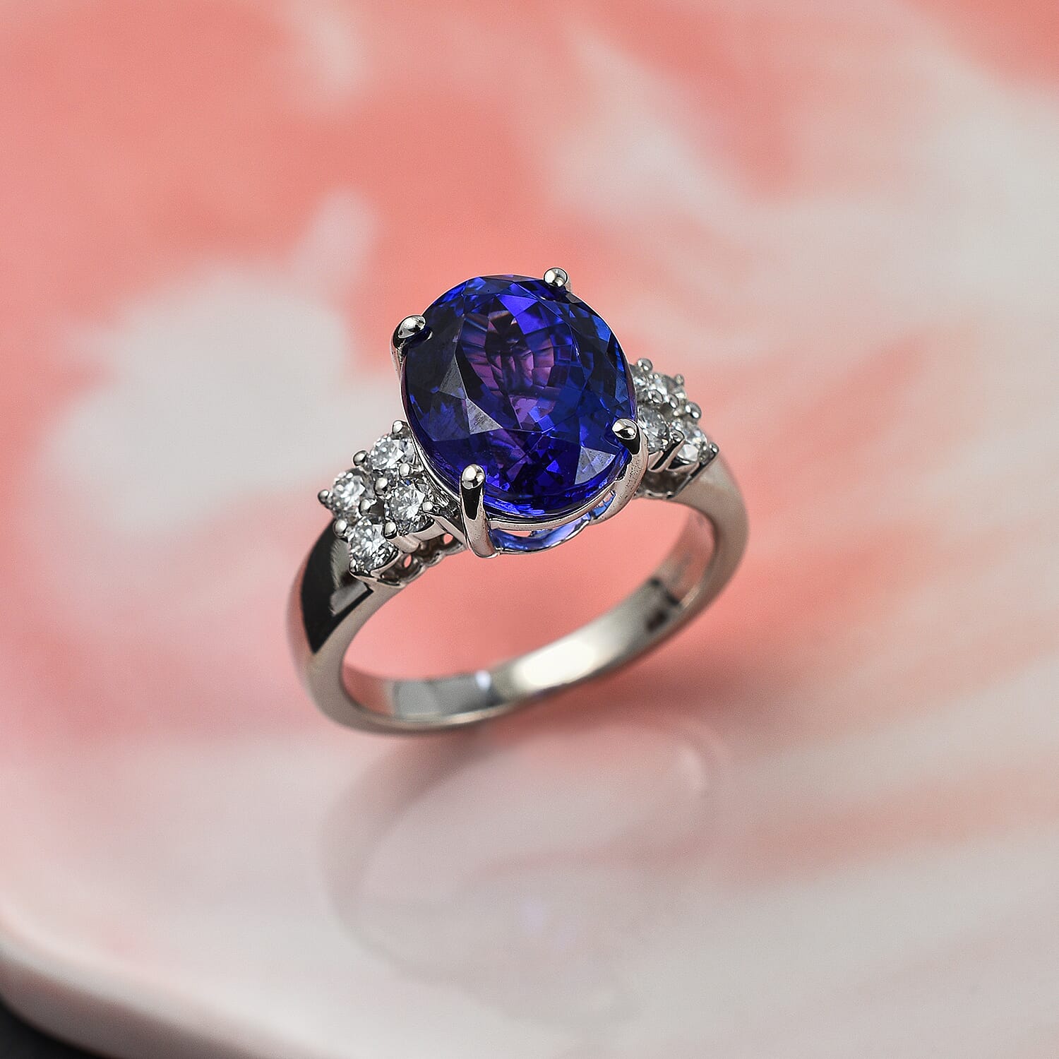 RHAPSODY 950 Platinum AAAA Tanzanite and Diamond (VS- E-F) Ring 5.60 Ct, Platinum Wt. 7.31 GM