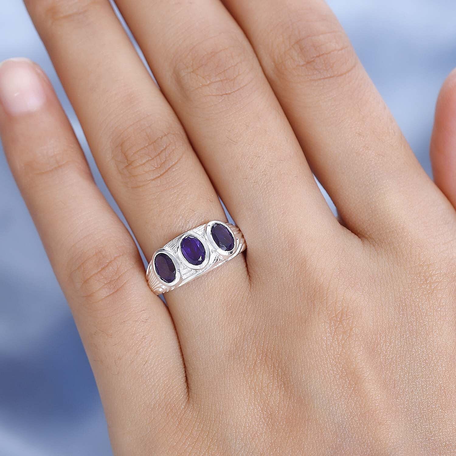 Amethyst 3 Stone Ring in Sterling Silver 1.26 Ct