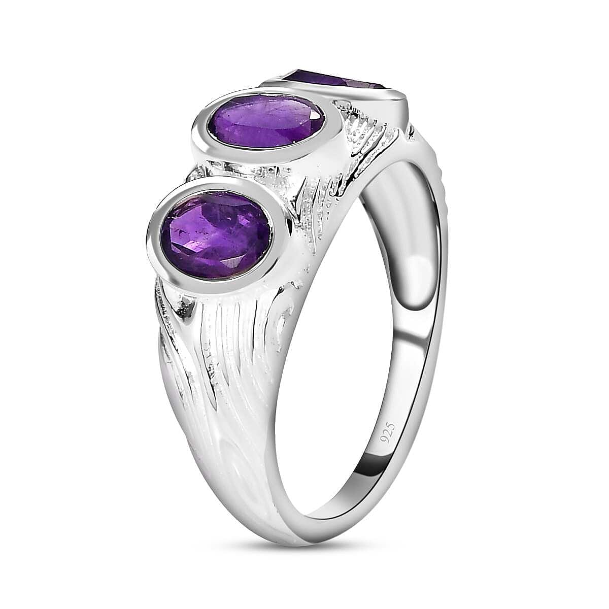 Amethyst 3 Stone Ring in Sterling Silver 1.26 Ct