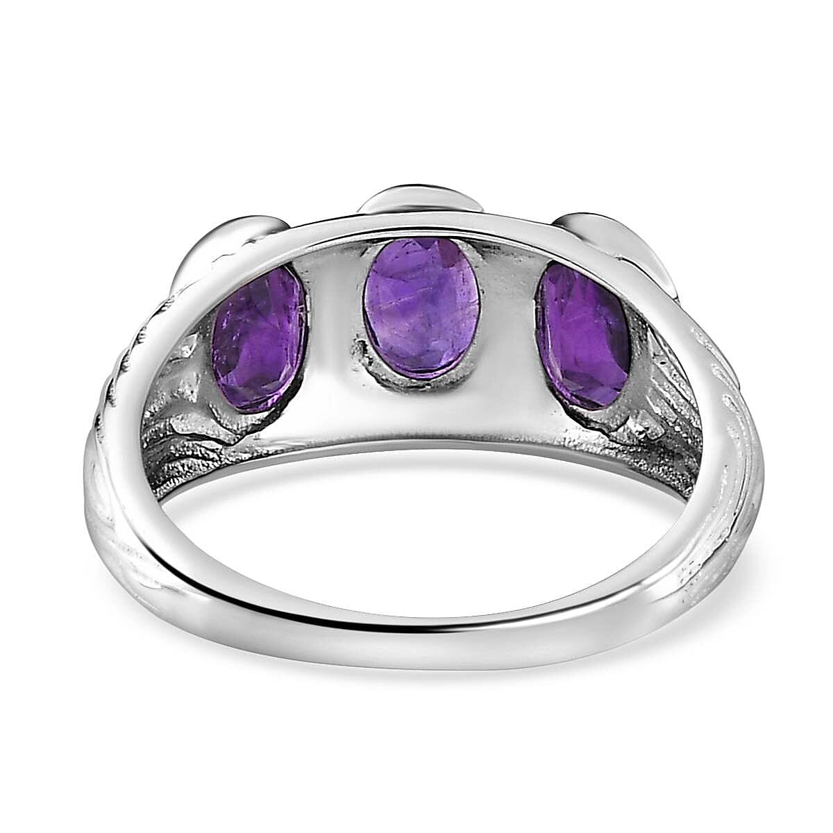 Amethyst 3 Stone Ring in Sterling Silver 1.26 Ct