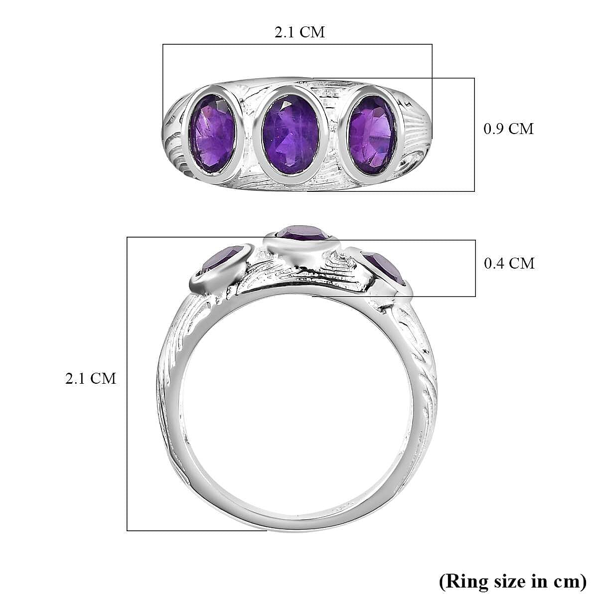 Amethyst 3 Stone Ring in Sterling Silver 1.26 Ct