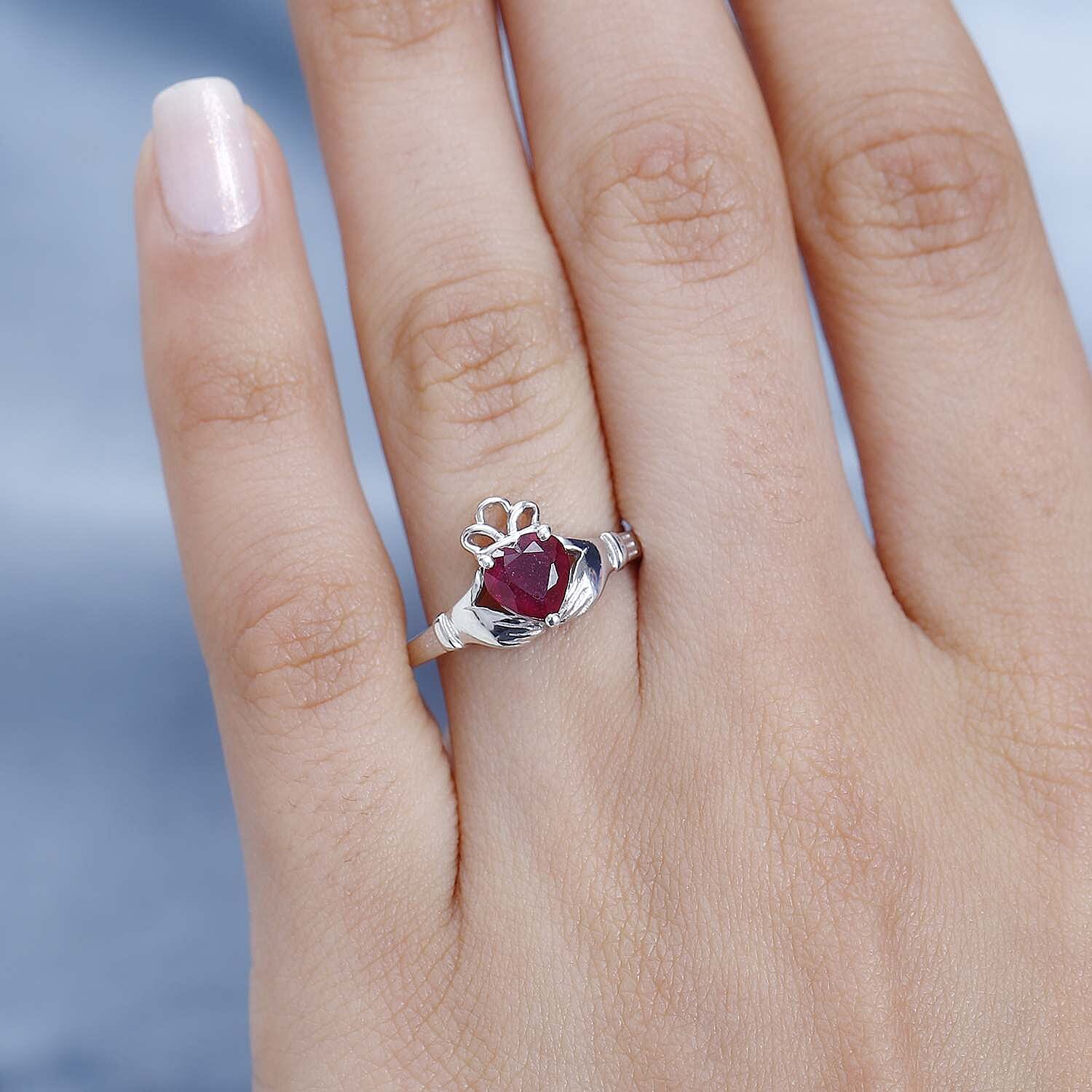 Biggest Valentines Ruby Deal - African Ruby Solitaire Heart Crown Ring in Platinum Overlay Sterling Silver 1.37 Ct.