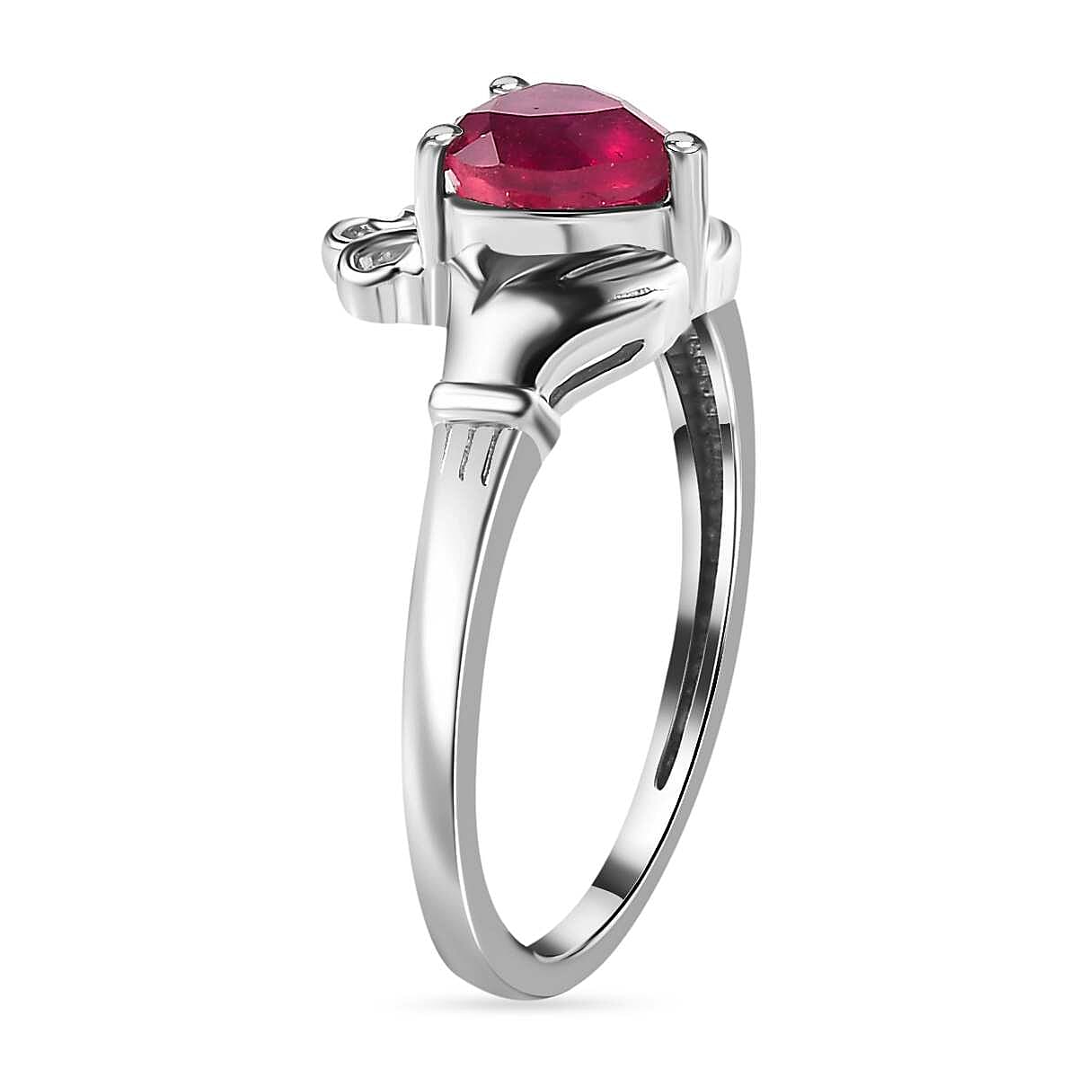 Biggest Valentines Ruby Deal - African Ruby Solitaire Heart Crown Ring in Platinum Overlay Sterling Silver 1.37 Ct.
