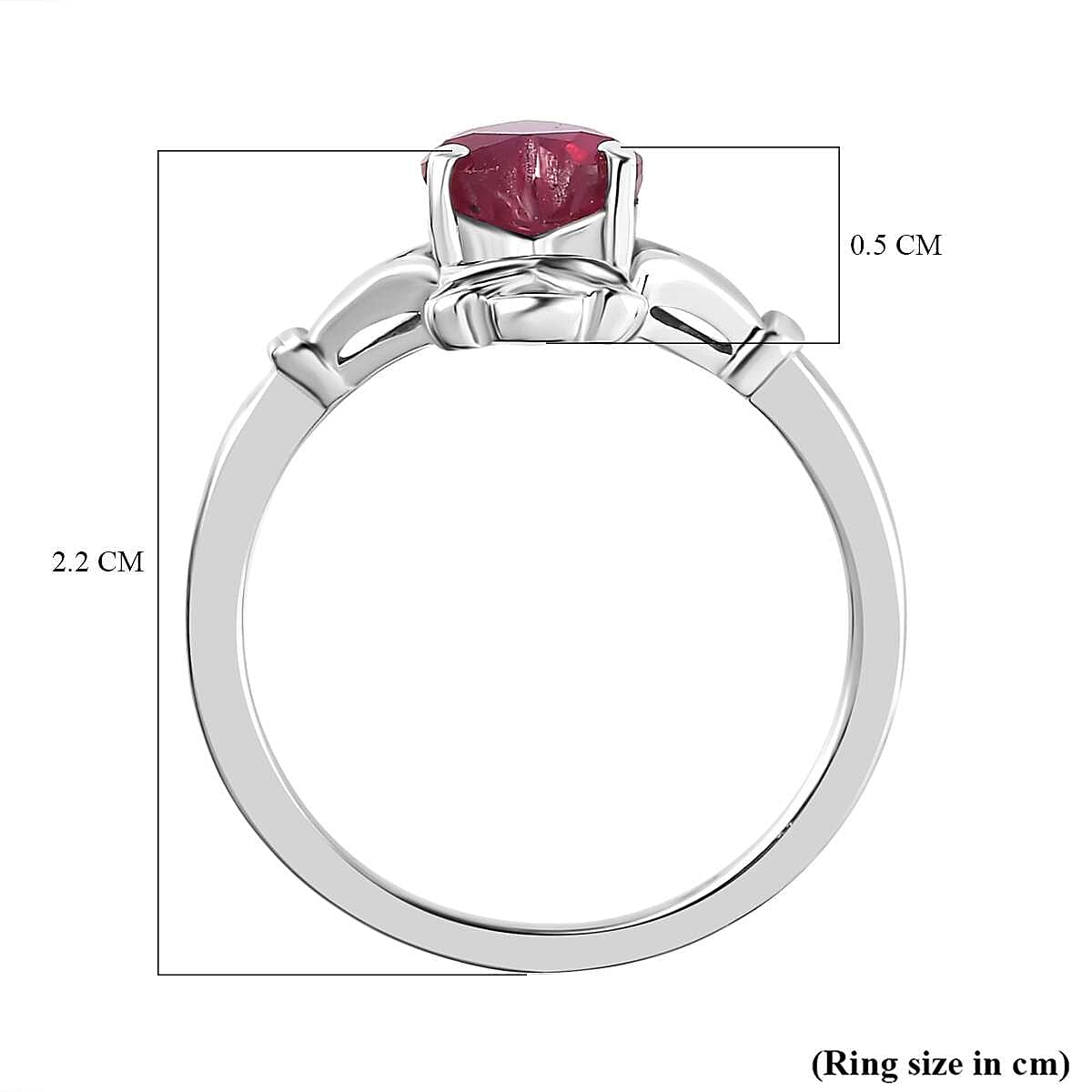 Biggest Valentines Ruby Deal - African Ruby Solitaire Heart Crown Ring in Platinum Overlay Sterling Silver 1.37 Ct.