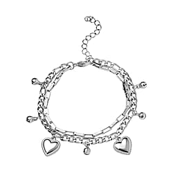 Heart Charm Bracelet (Size - 7.5) in Pure White Stainless Steel