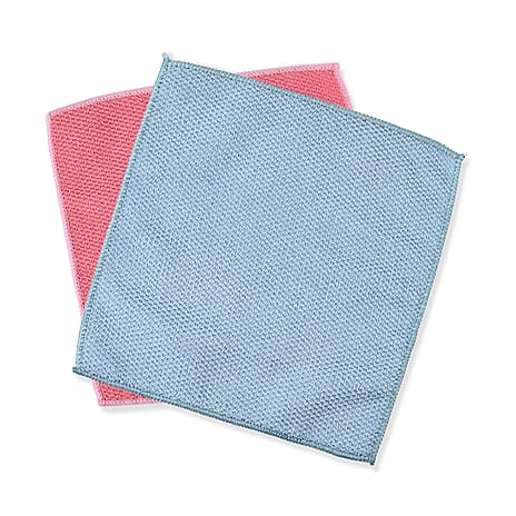 Set of 20 Double Sided Microfibre & Scratch Fibre Dish Cloth (Size 25x25 cm) - Pink & Blue