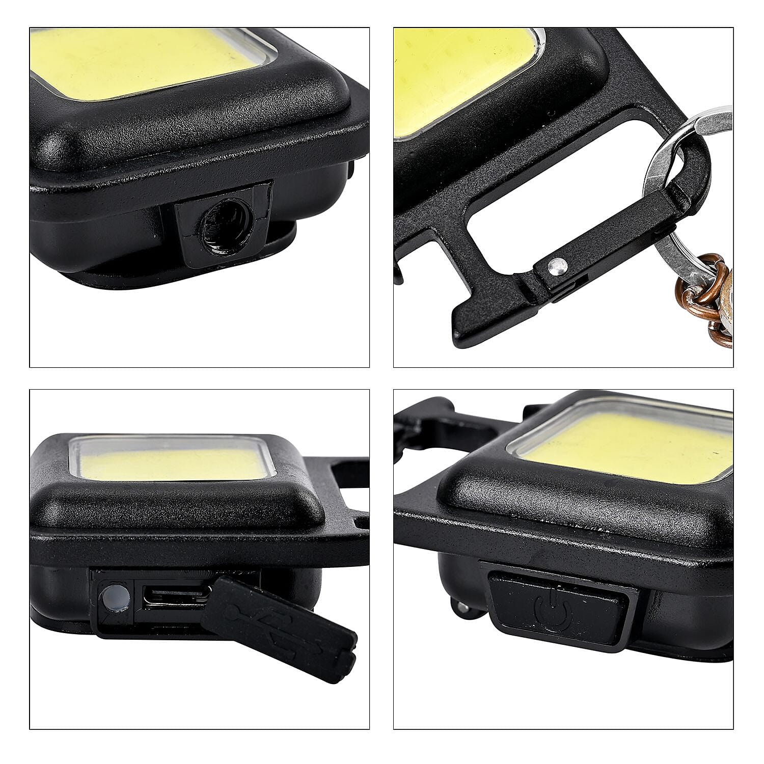 Rechargeable Keychain COB LED Flashlight with Carabiner - Black